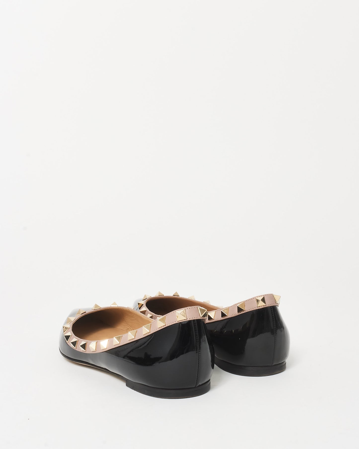 Valentino Black Patent Leather & Rockstud Pointed Toe Ballerina Flats - 38.5