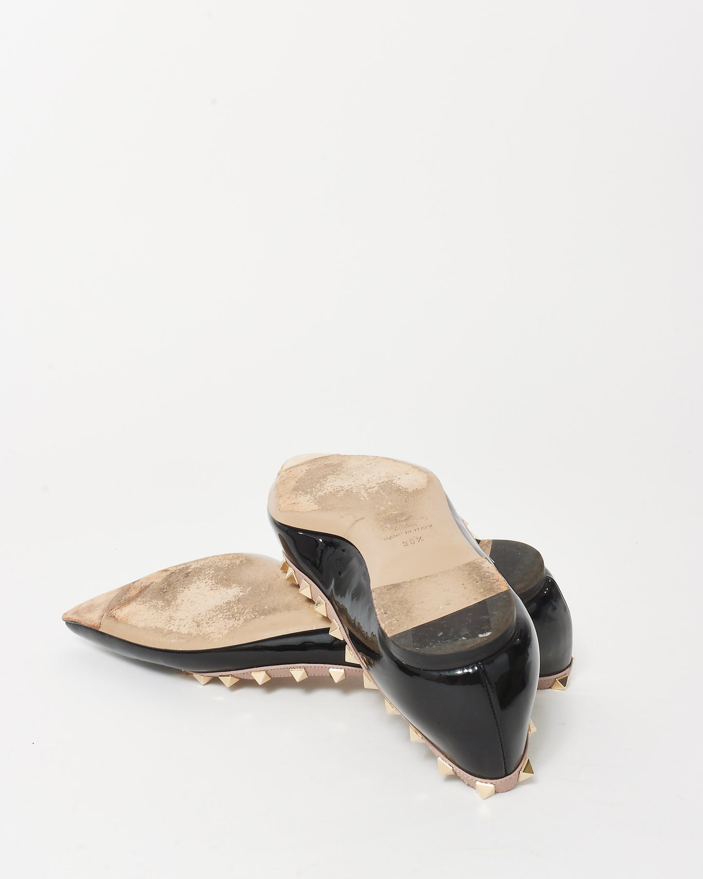 Valentino Black Patent Leather & Rockstud Pointed Toe Ballerina Flats - 38.5