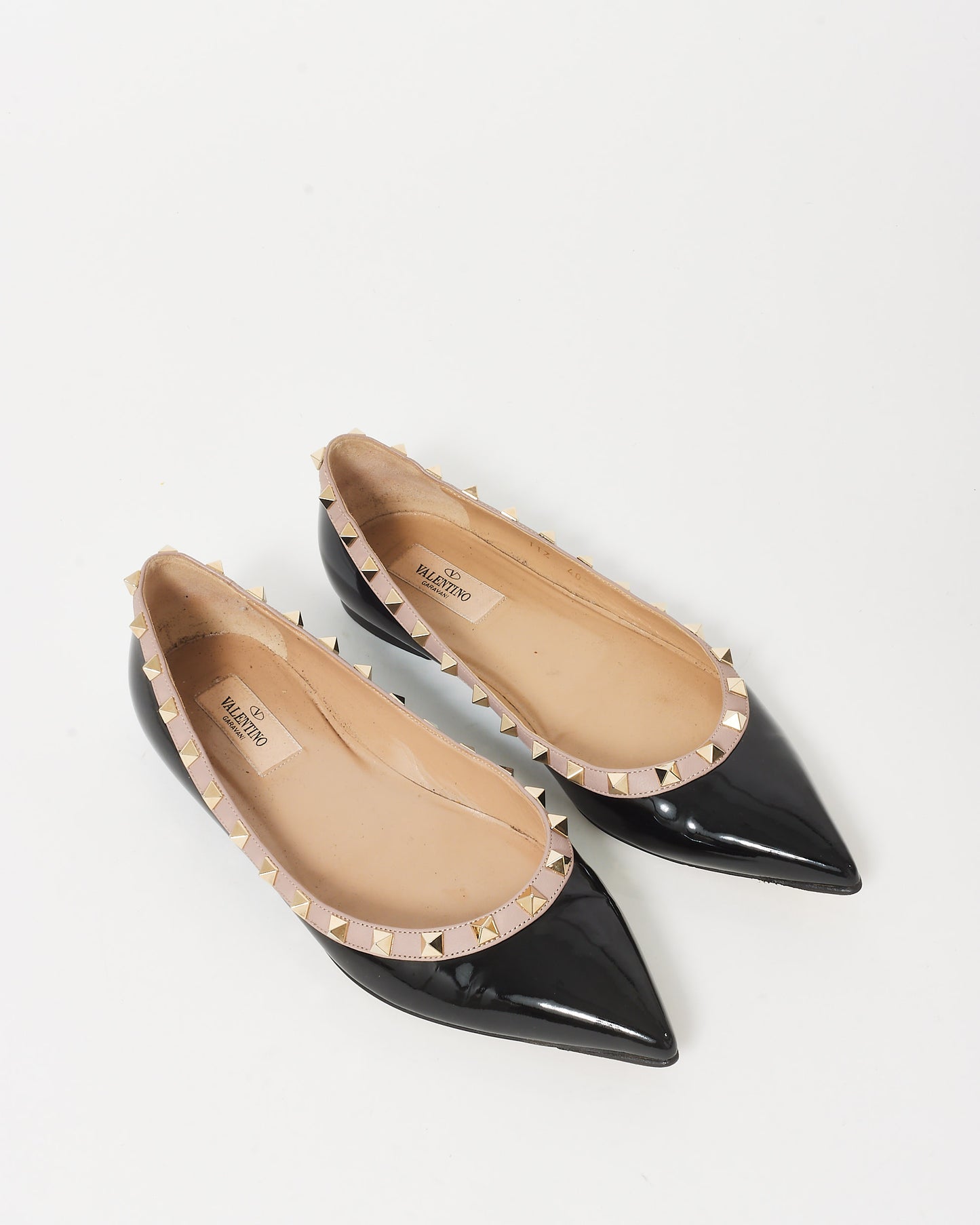 Valentino Black Patent Leather & Rockstud Pointed Toe Ballerina Flats - 38.5