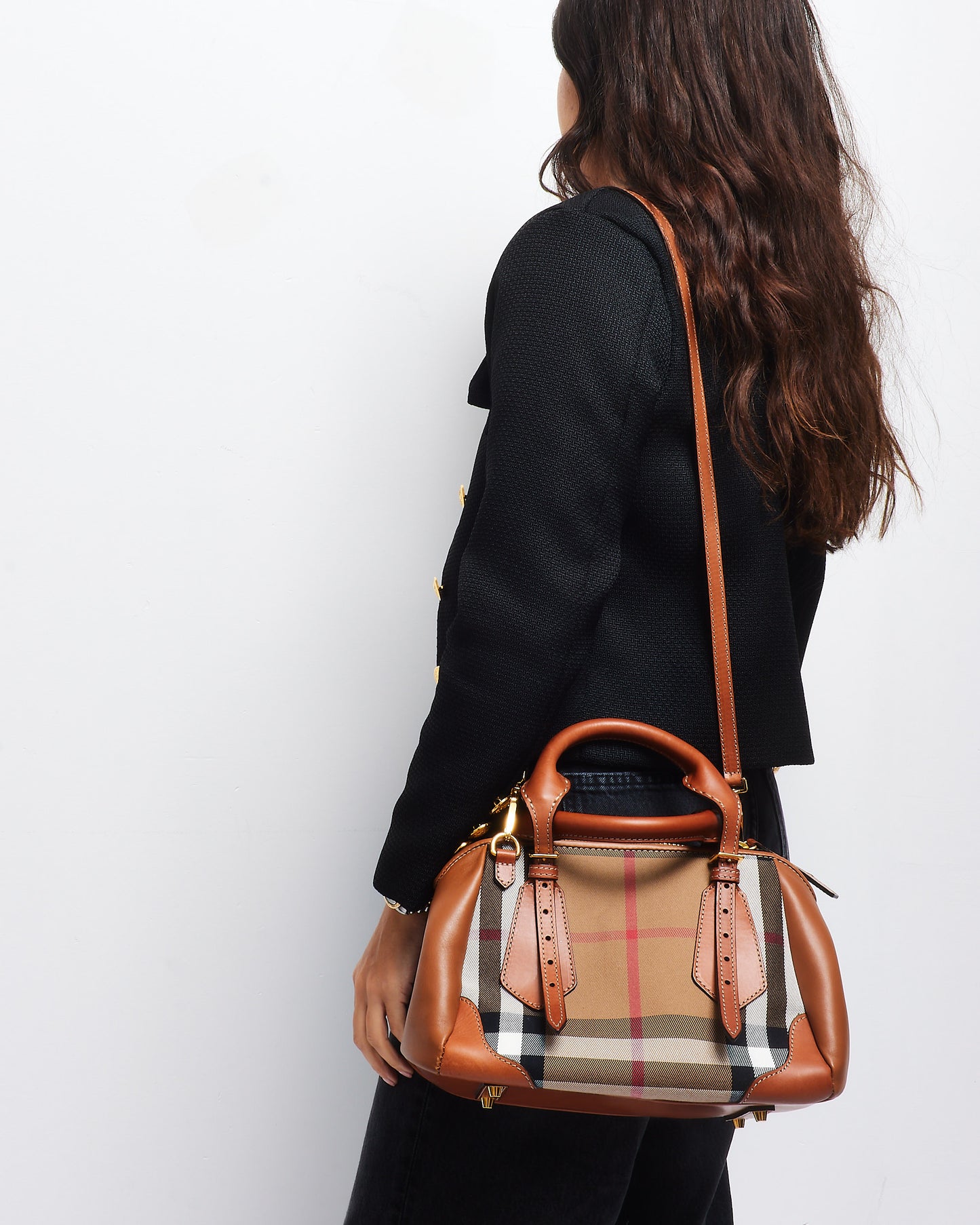 Burberry House Check Canvas & Brown Leather Blaze Bag