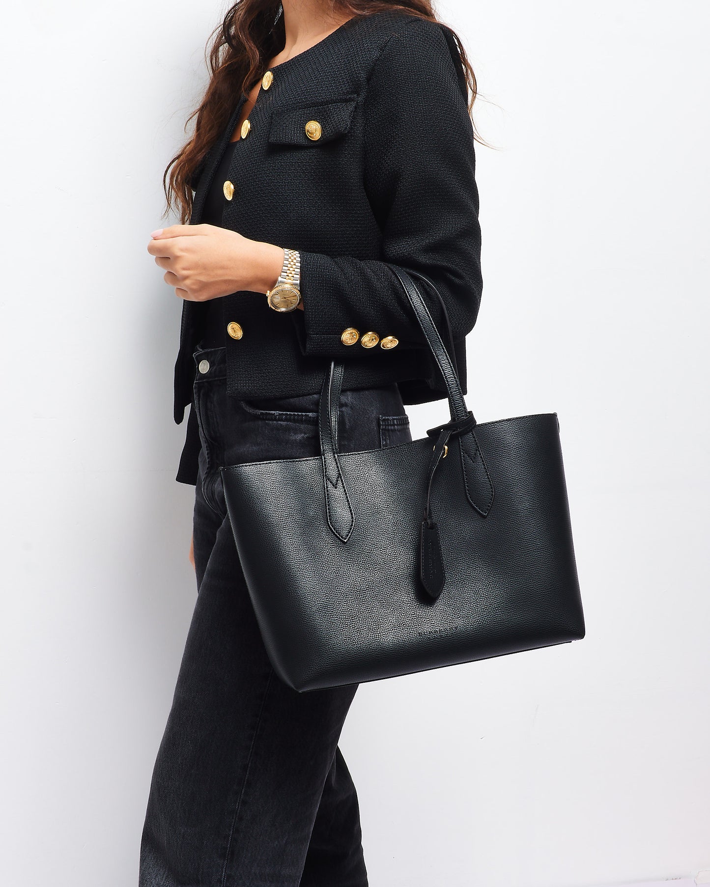 Burberry Black Leather & Check Canvas Reversible Tote Bag