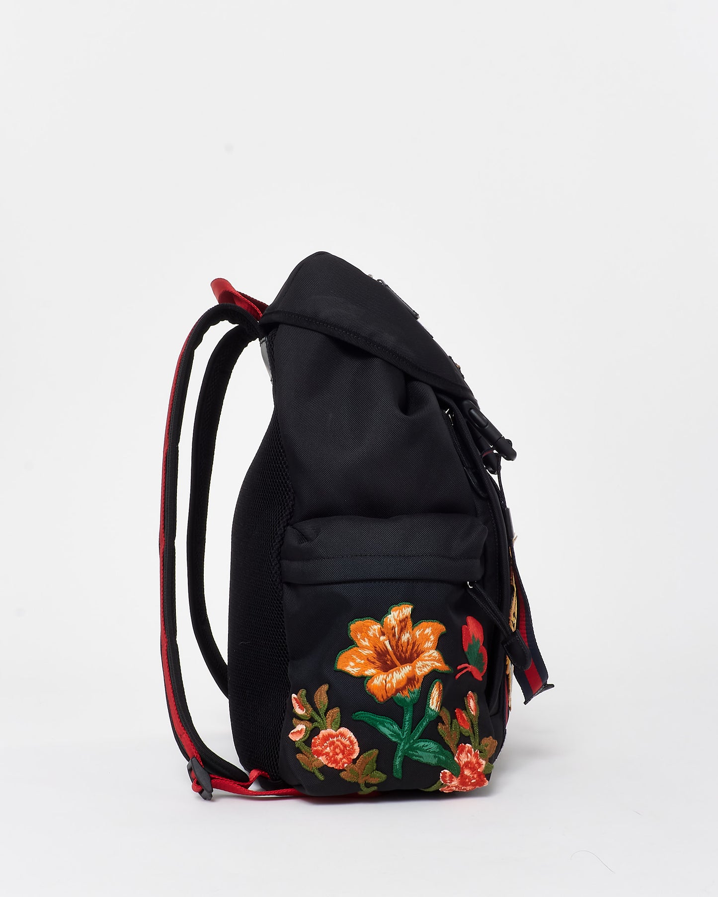 Gucci Black Canvas Embroidered Patch L'Aveugle Par Amour Buckle Backpack