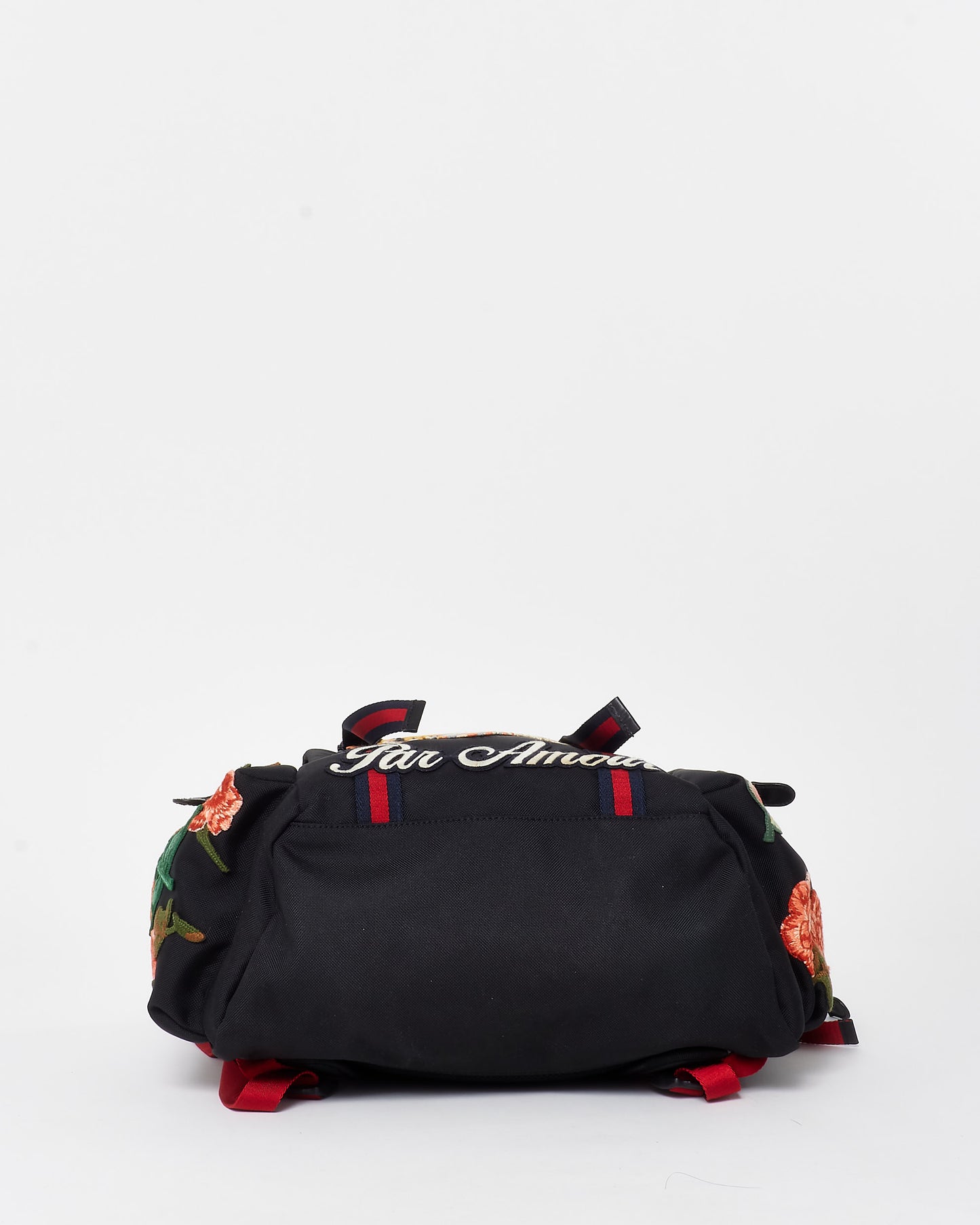 Gucci Black Canvas Embroidered Patch L'Aveugle Par Amour Buckle Backpack