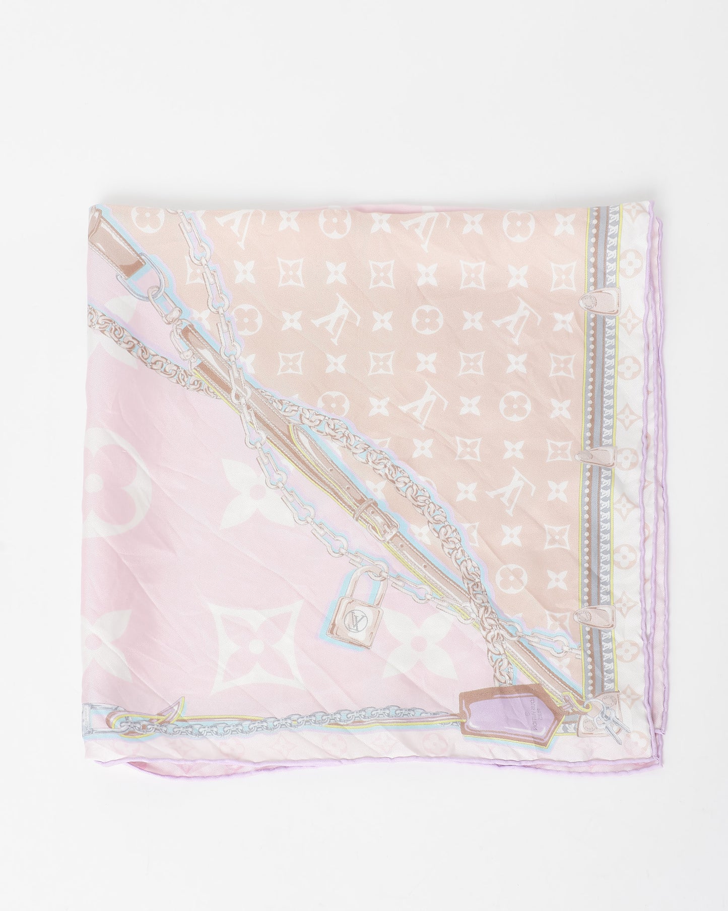 Louis Vuitton Pink Lilac & Blue Chain Square Silk Scarf