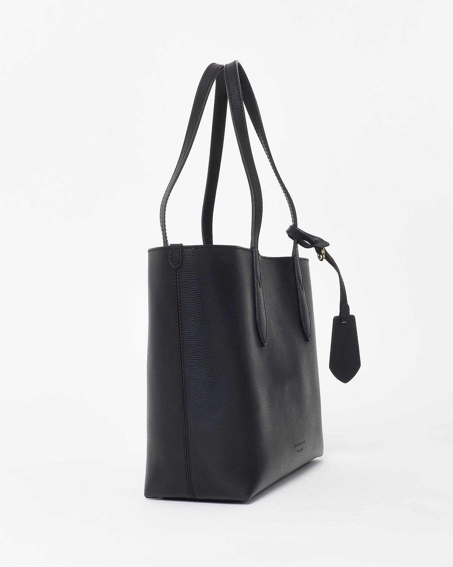 Burberry Black Leather & Check Canvas Reversible Tote Bag