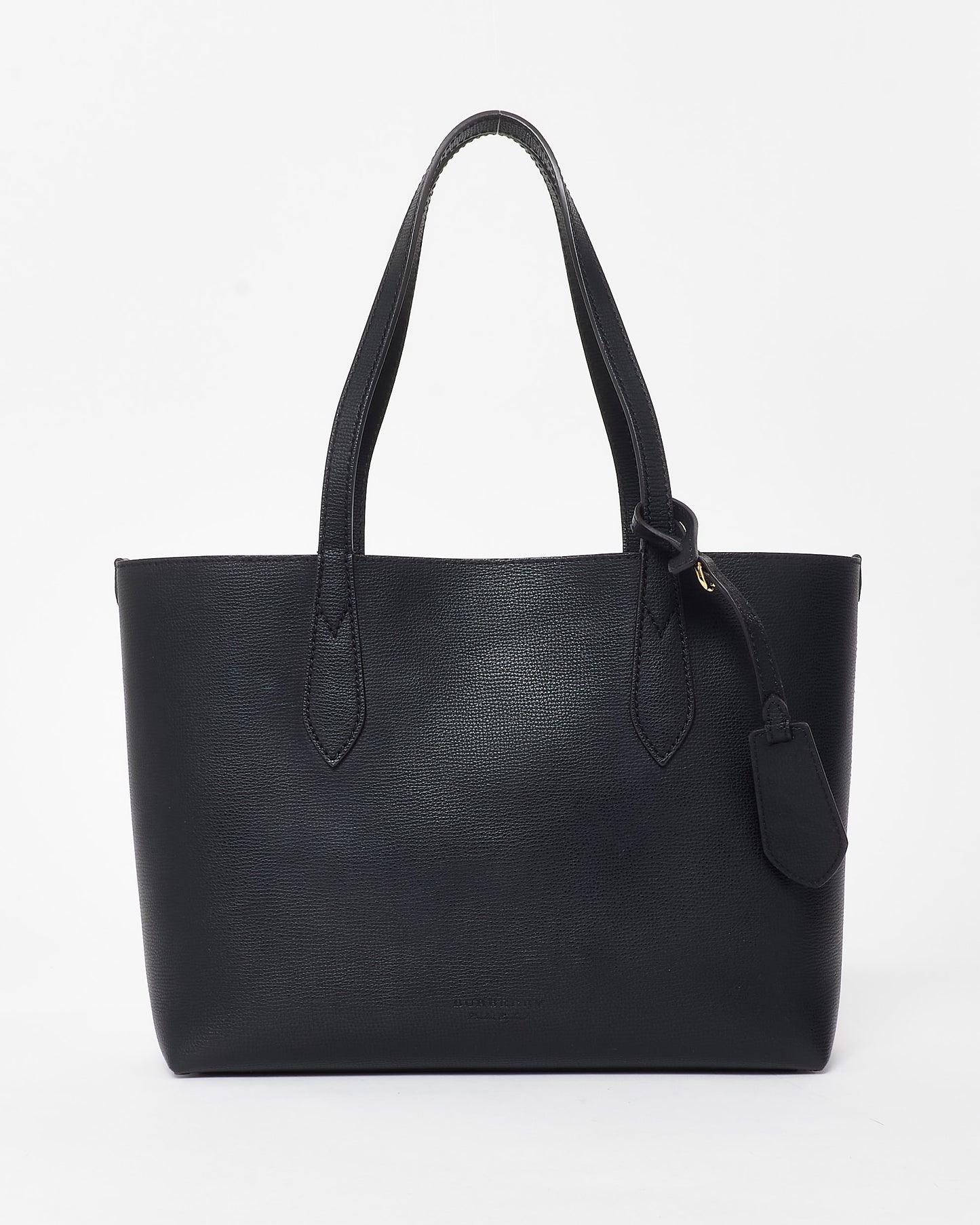 Burberry Black Leather & Check Canvas Reversible Tote Bag