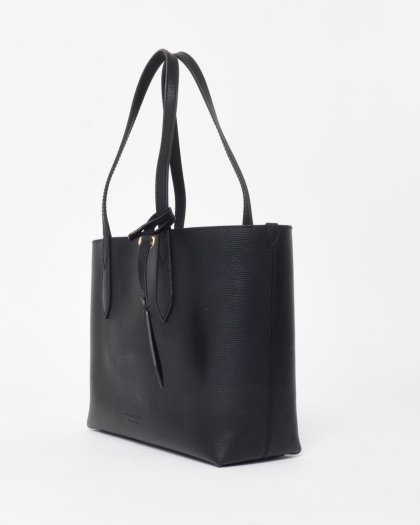 Burberry Black Leather & Check Canvas Reversible Tote Bag