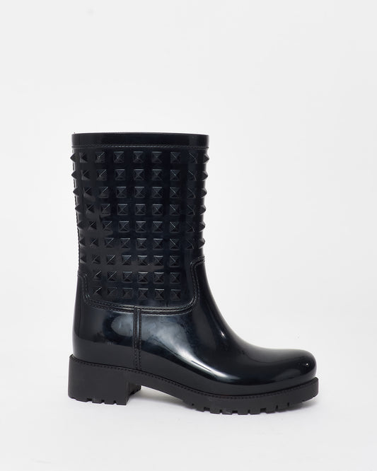 Valentino Black Rubber Rockstud Rain Boots - 36