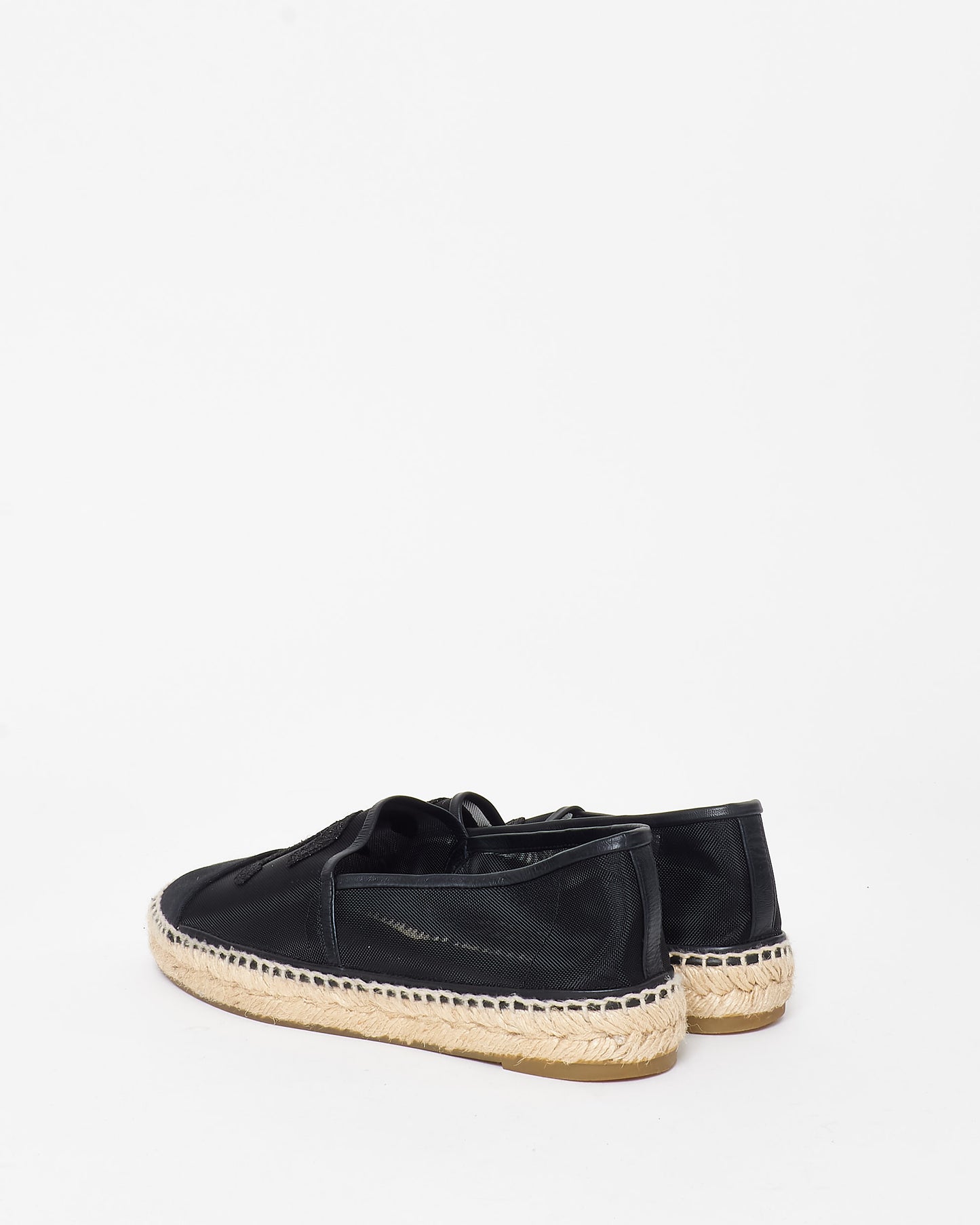 Chanel Black Mesh & Sparkle Logo Espadrilles - 39