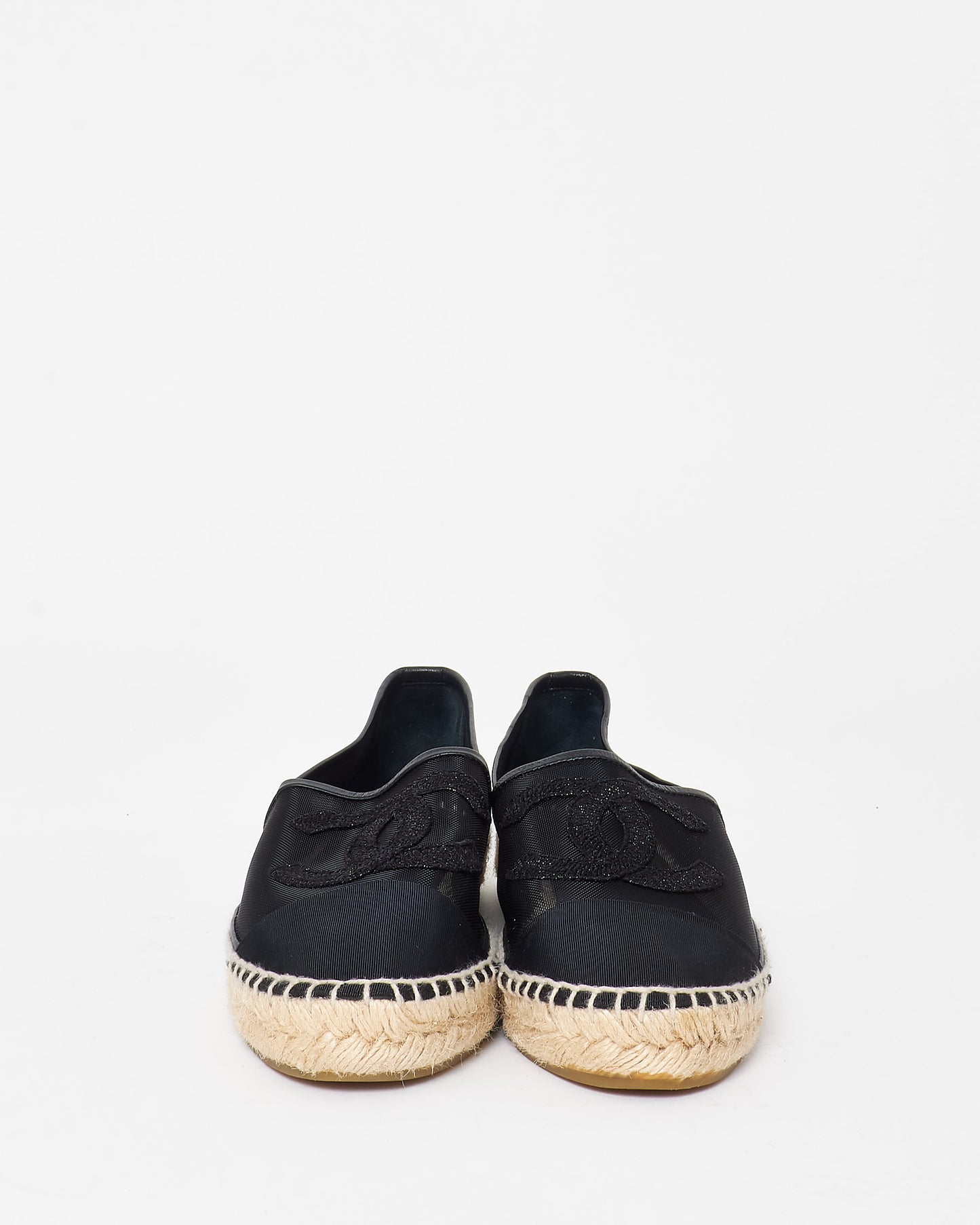 Chanel Black Mesh & Sparkle Logo Espadrilles - 39