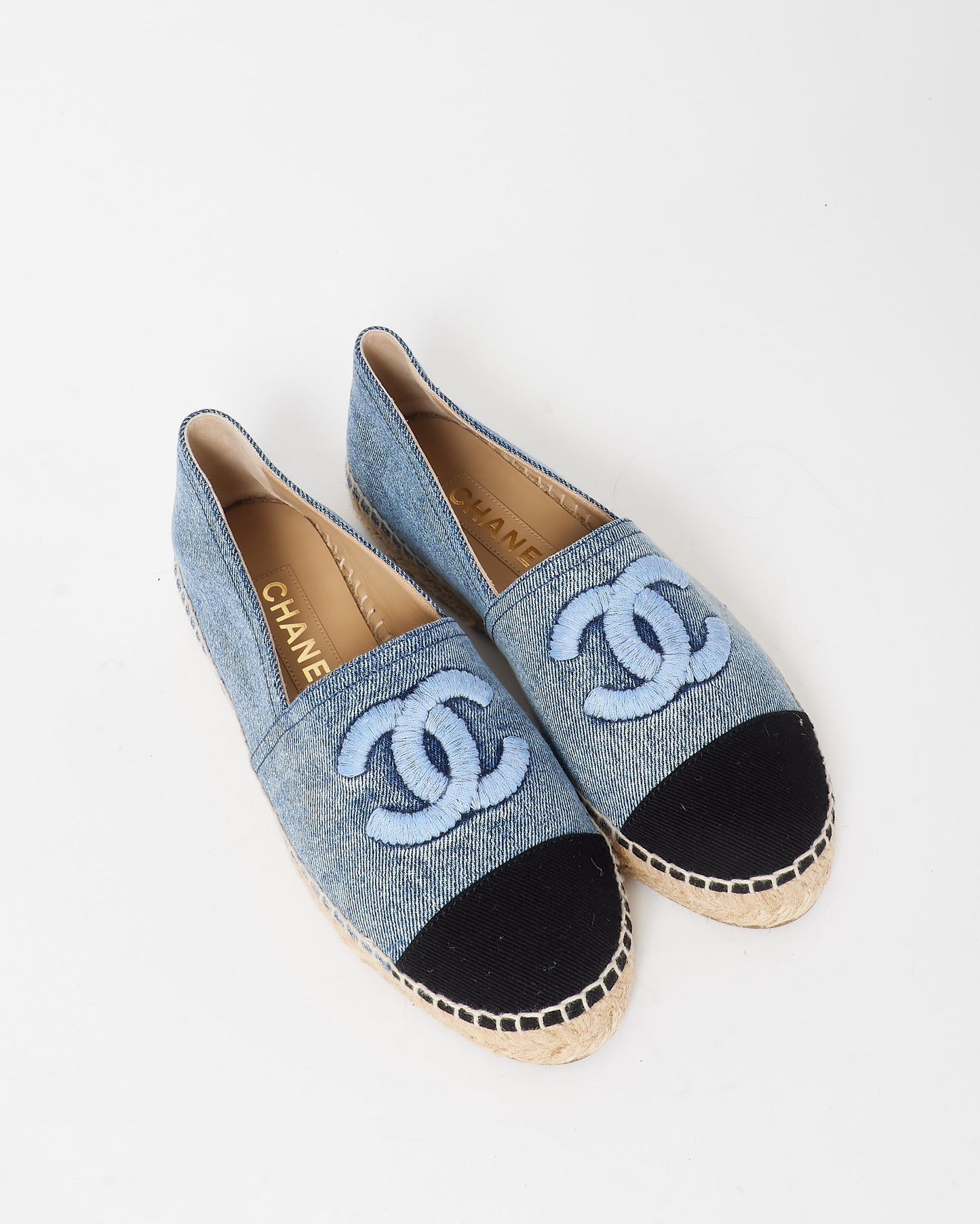 Chanel Blue Denim Logo Espadrilles - 37