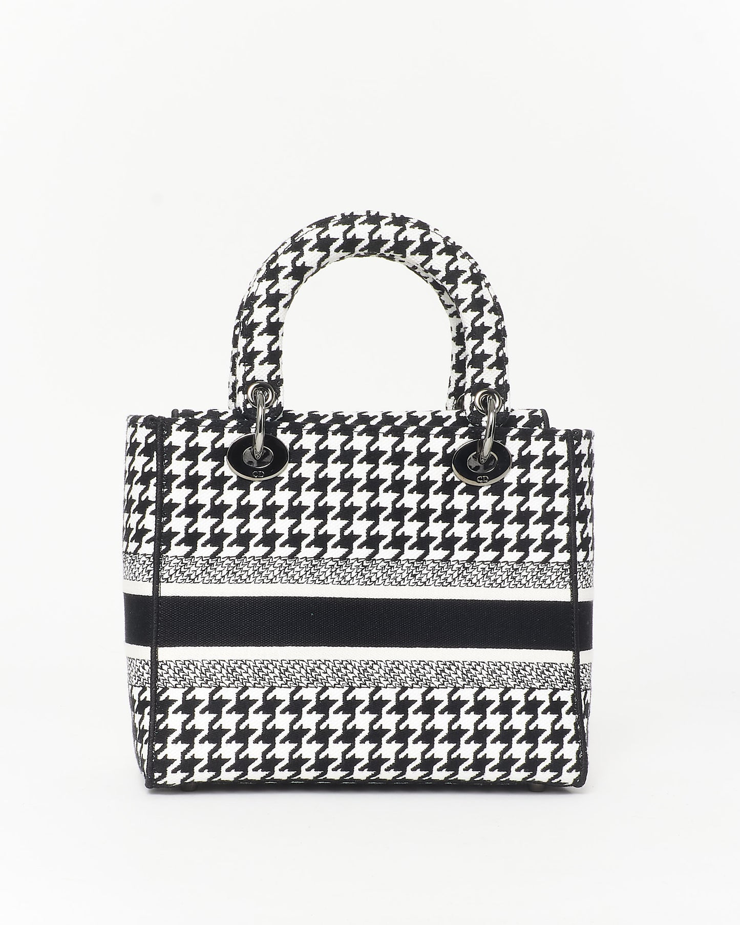 Dior Black & White Houndstooth Embroidered Lady D - Lite Bag