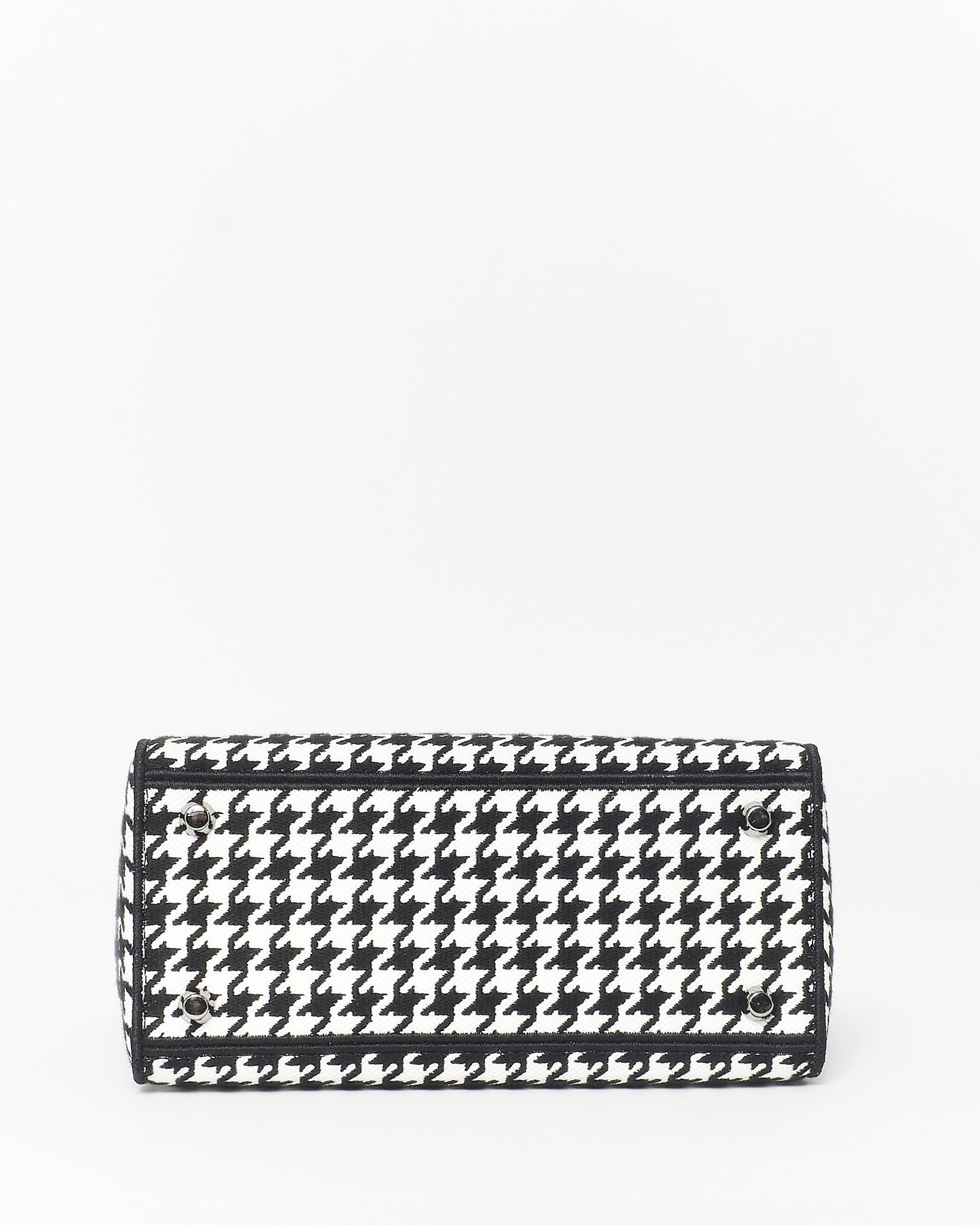 Dior Black & White Houndstooth Embroidered Lady D - Lite Bag