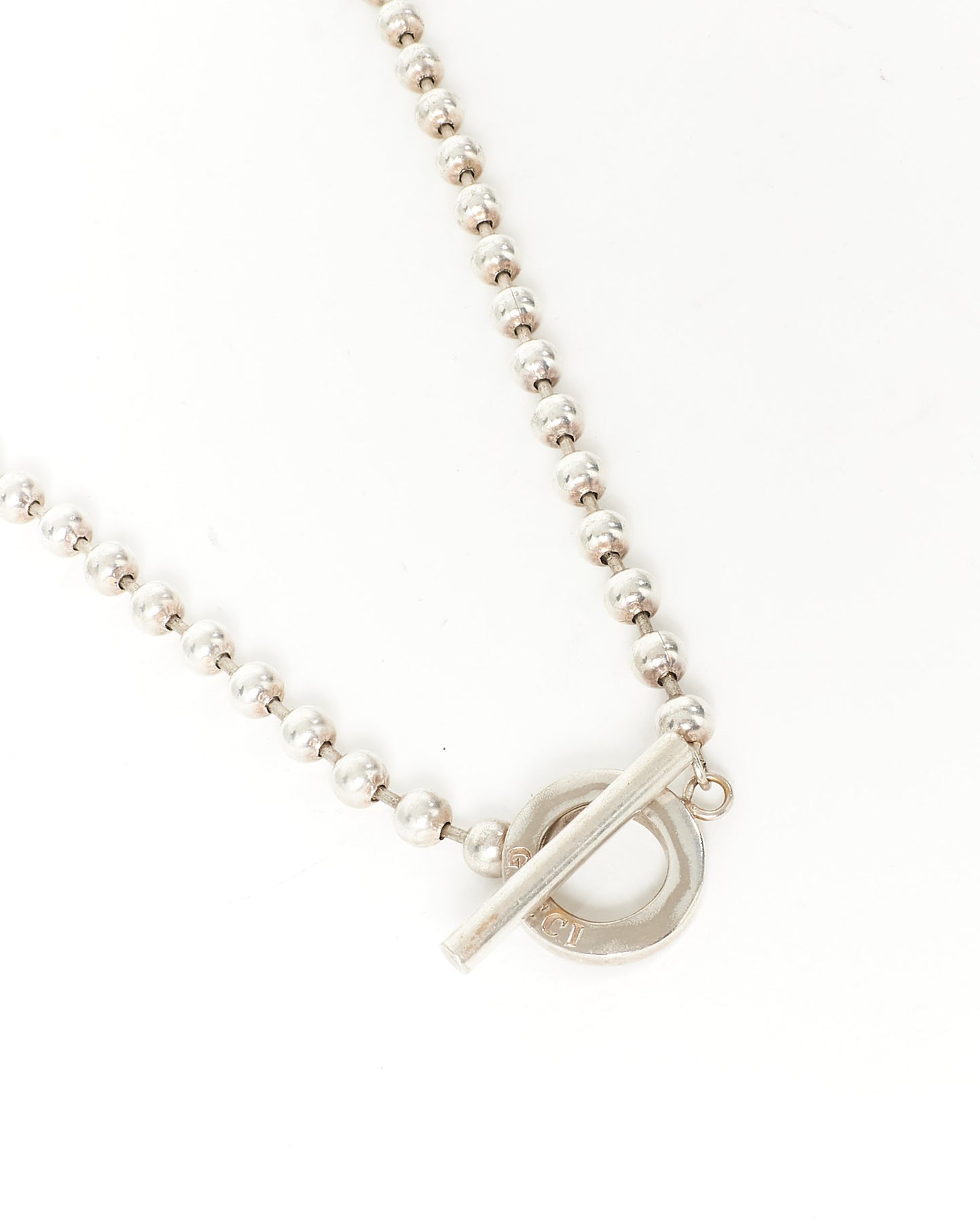 Gucci Sterling Silver Beaded Toggle Logo Necklace