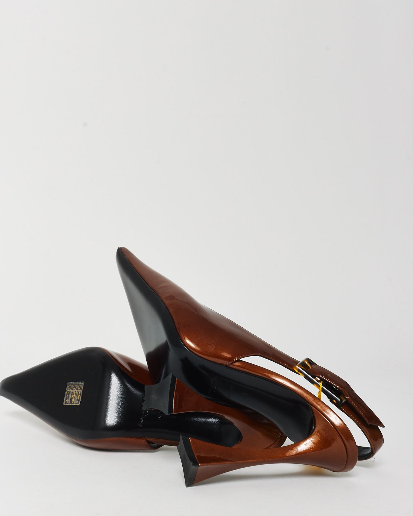 Saint Laurent Brown Patent Leather 110MM Dune Slingback Pump - 40