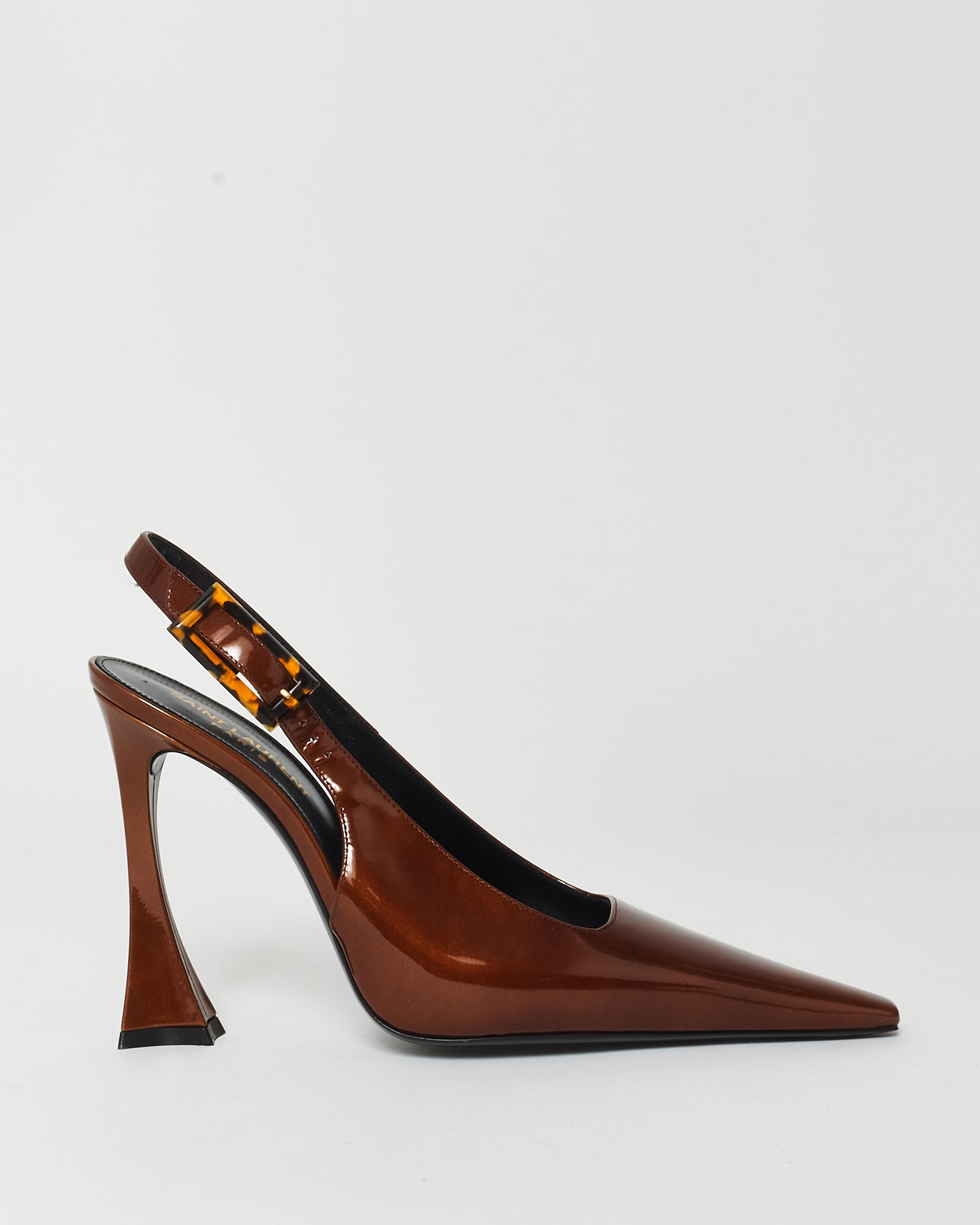 Saint Laurent Brown Patent Leather 110MM Dune Slingback Pump - 40