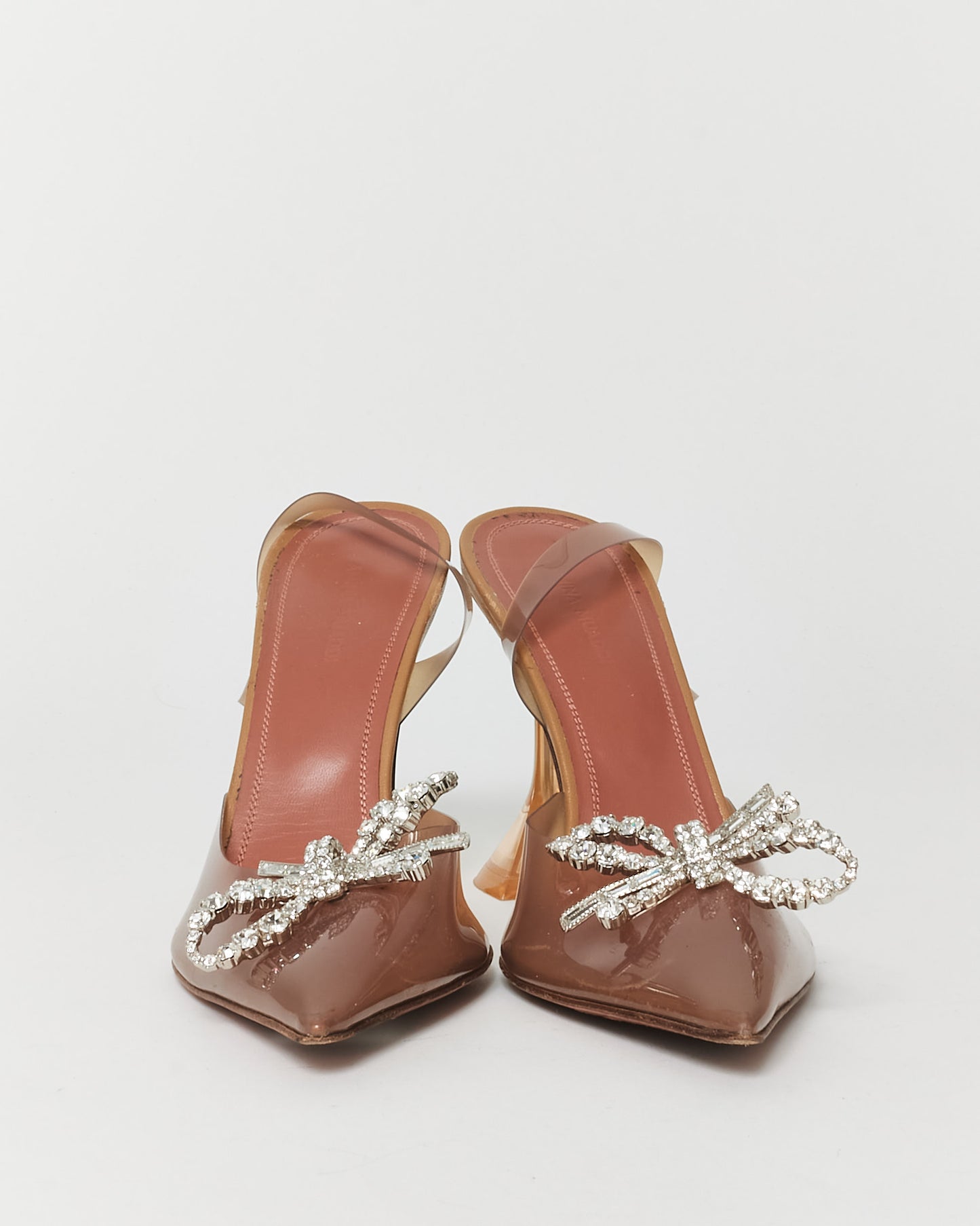 Amina Muaddi Beige PVC Crystal Bow Slingback Pumps - 38.5