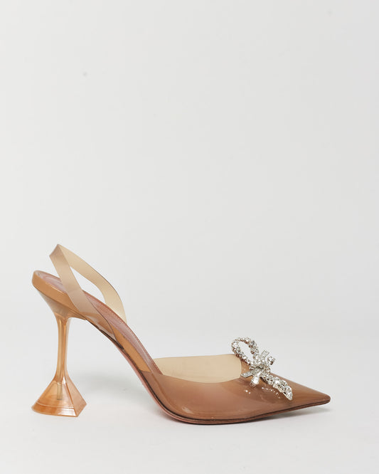 Amina Muaddi Beige PVC Crystal Bow Slingback Pumps - 38.5