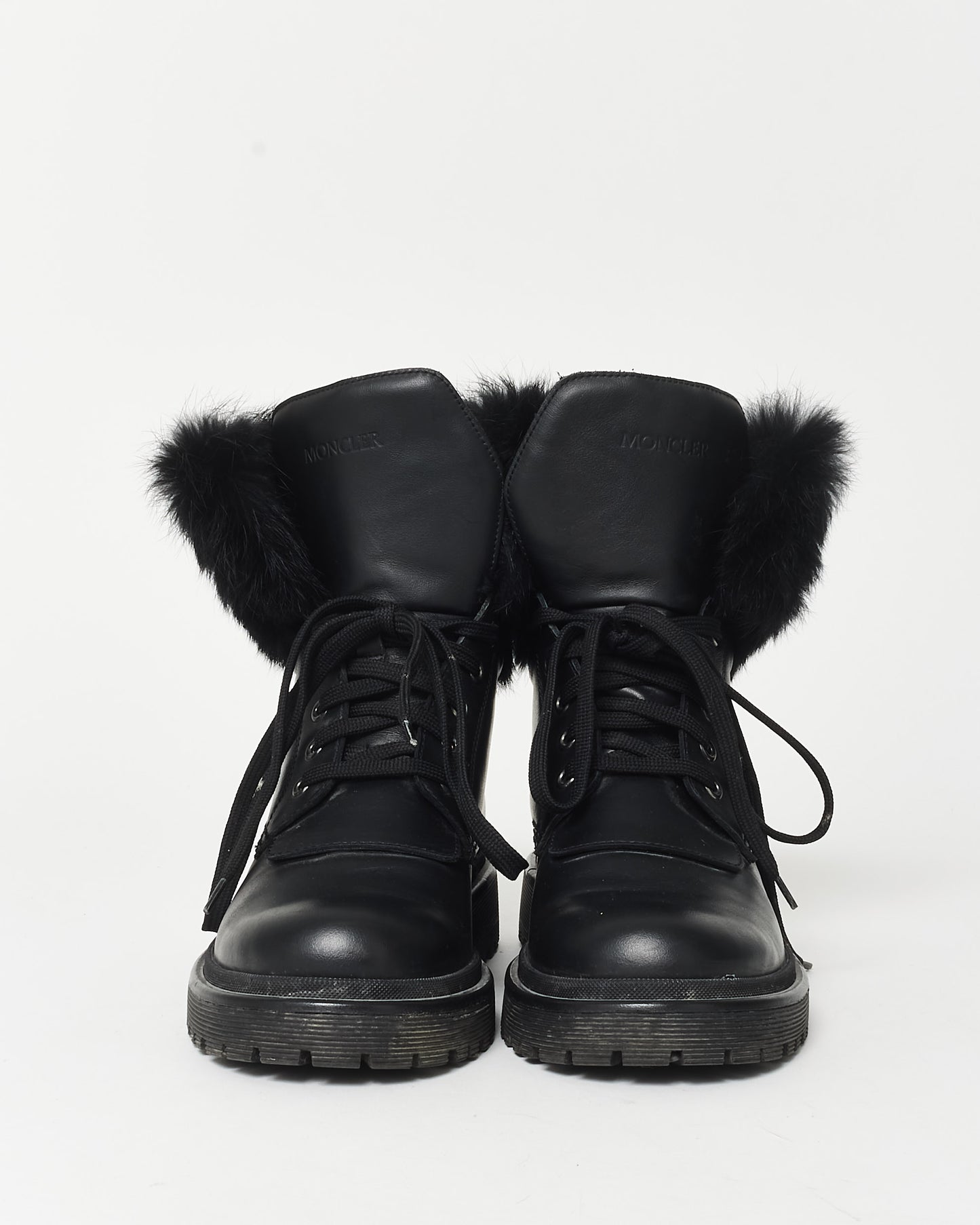 Moncler Black Leather & Fur Combat Boots - 37