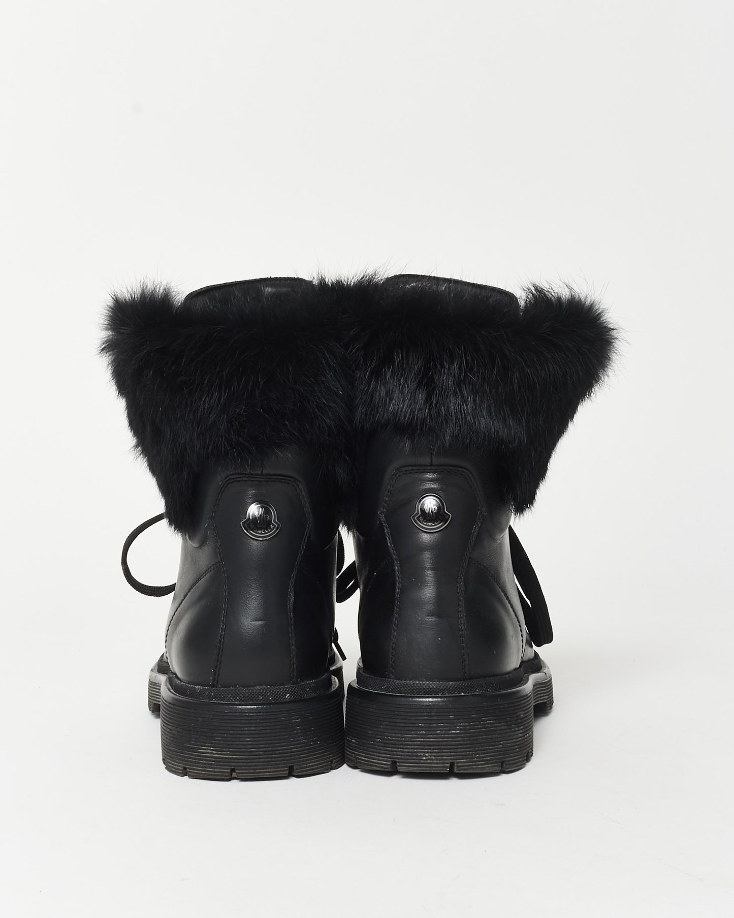 Moncler Black Leather & Fur Combat Boots - 37