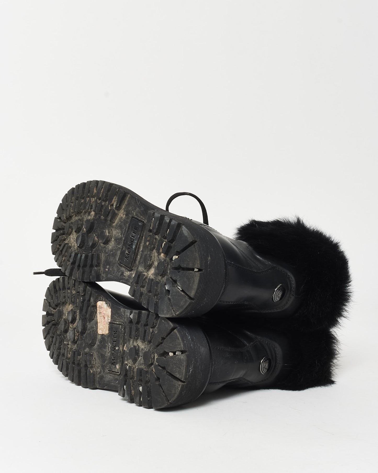 Moncler Black Leather & Fur Combat Boots - 37