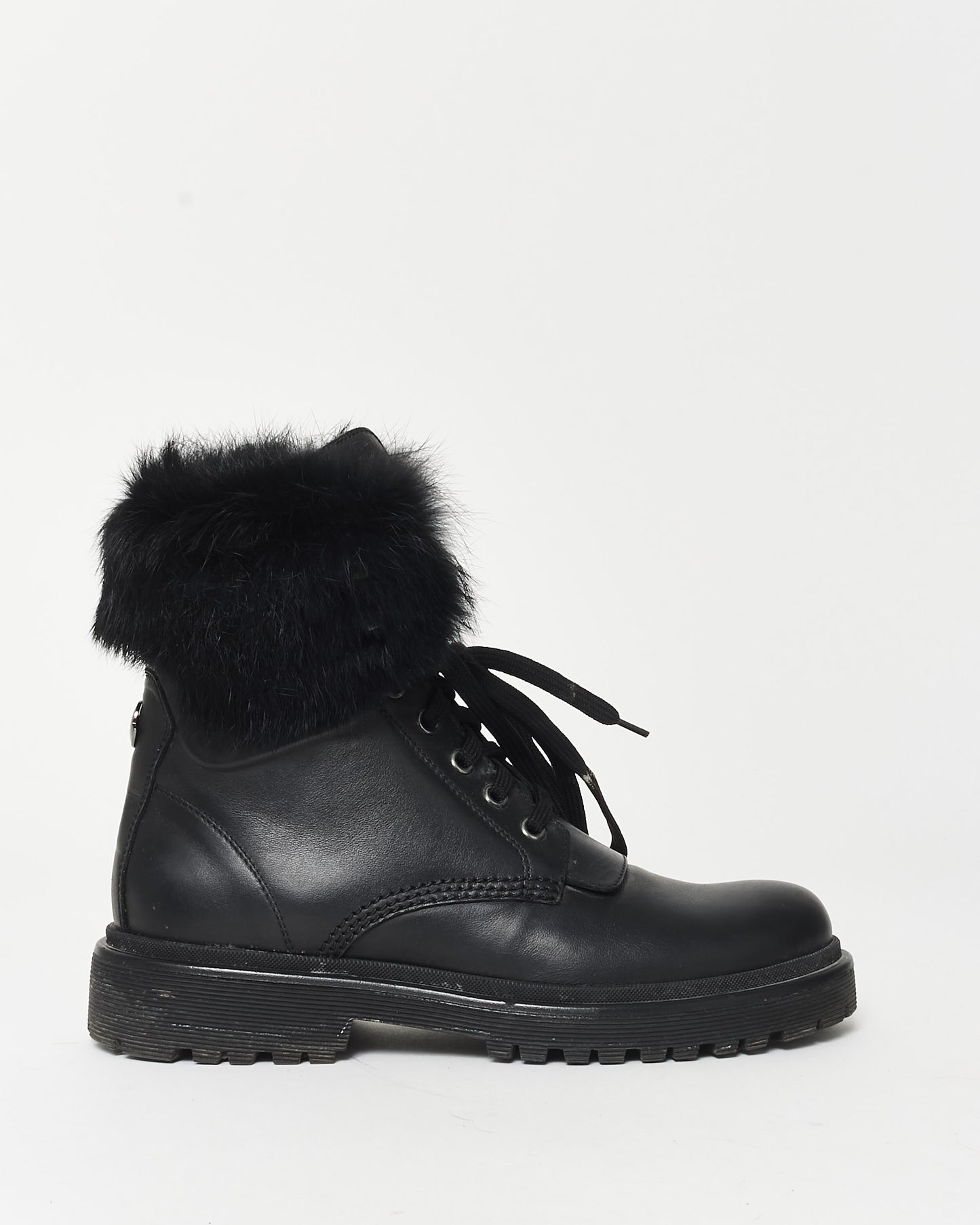 Moncler Black Leather & Fur Combat Boots - 37