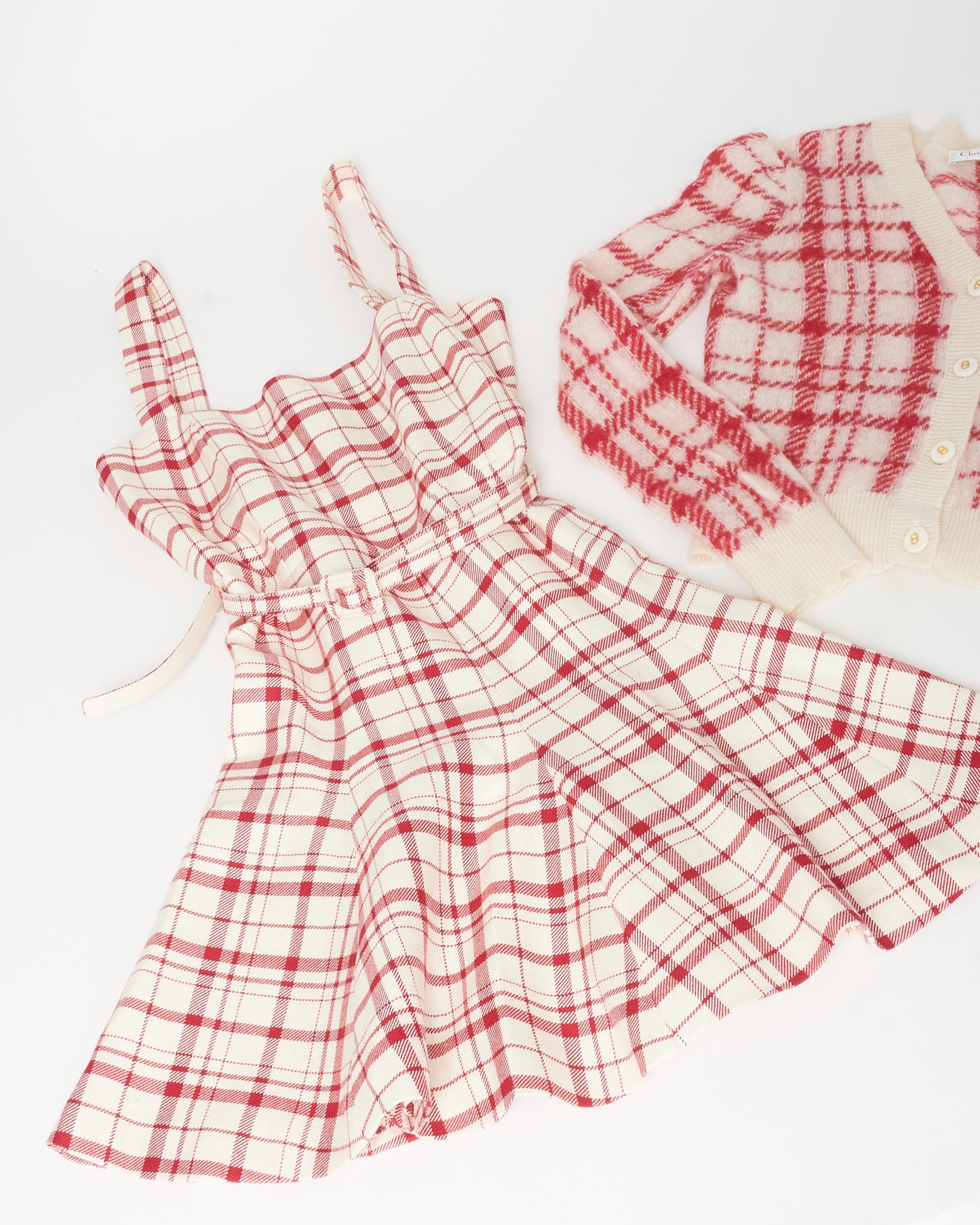 Dior White & Pink Plaid Cardigan & Dress Set - US 6