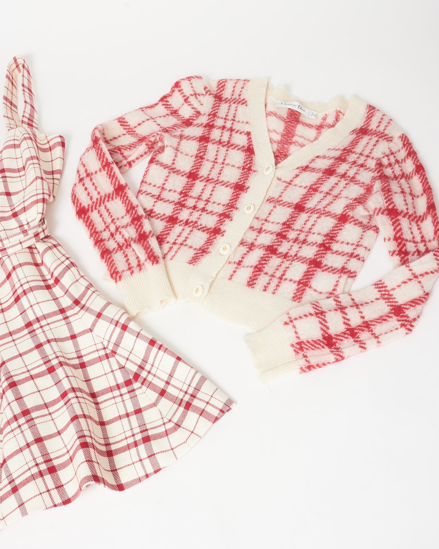 Dior White & Pink Plaid Cardigan & Dress Set - US 6