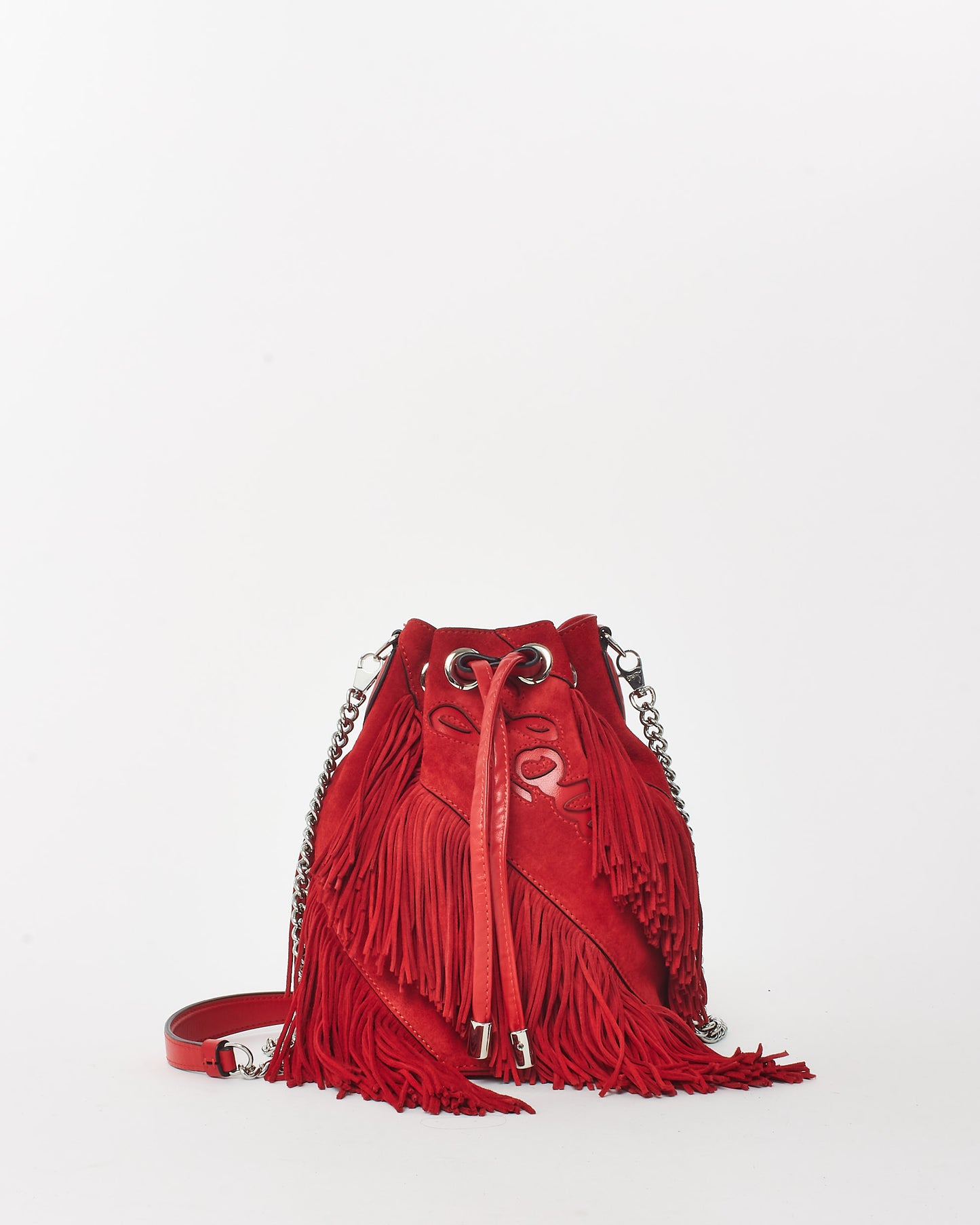 Christian Louboutin Red Suede Marie Jane Fringe Bucket Bag