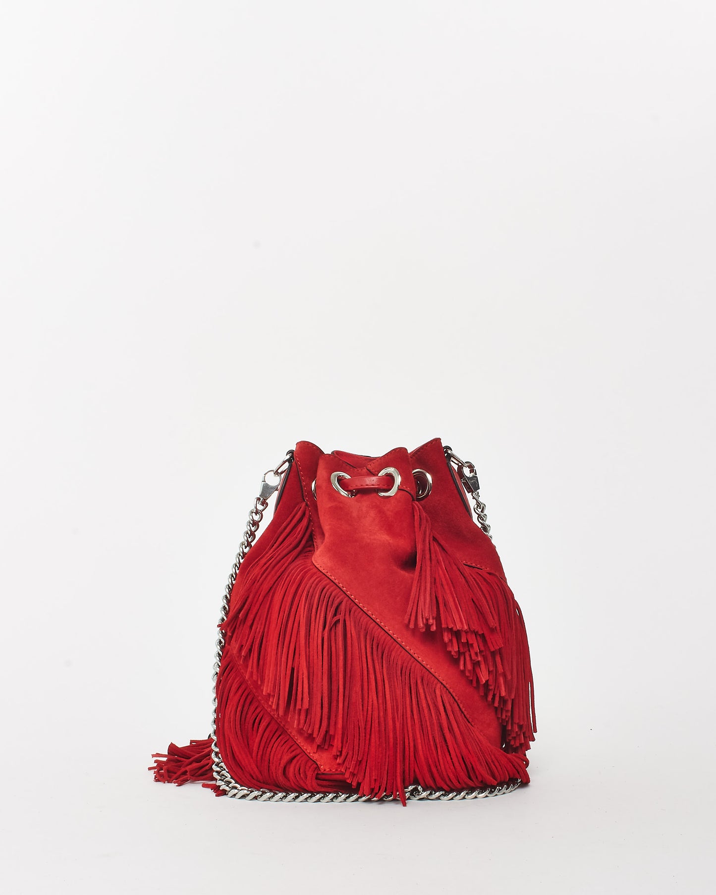 Christian Louboutin Red Suede Marie Jane Fringe Bucket Bag