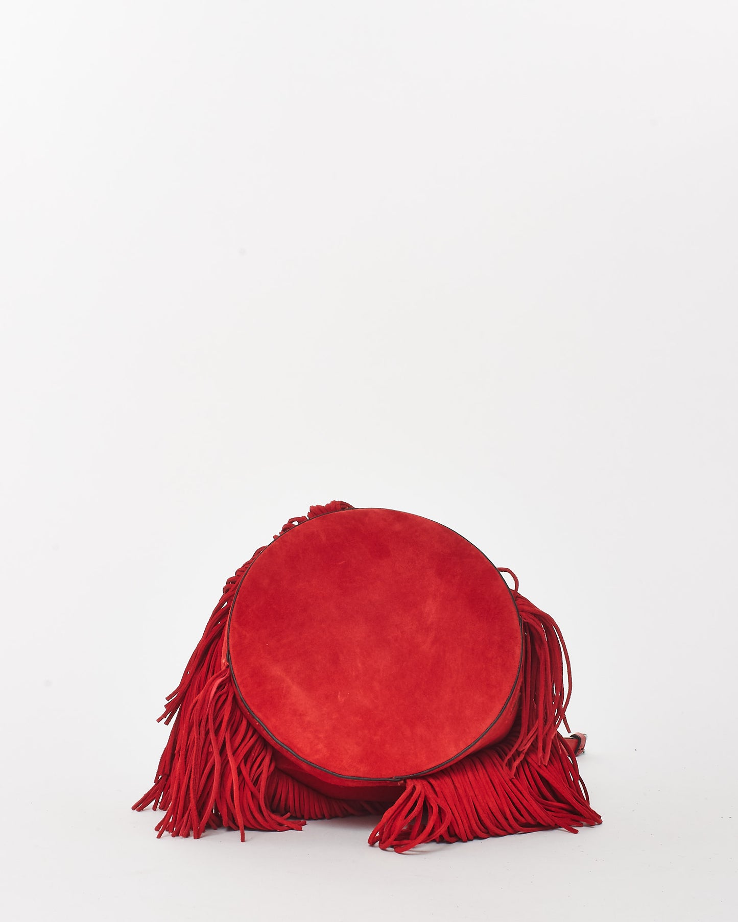 Christian Louboutin Red Suede Marie Jane Fringe Bucket Bag