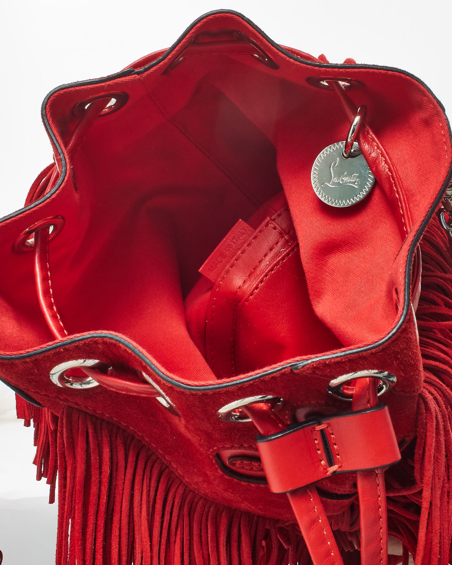 Christian Louboutin Red Suede Marie Jane Fringe Bucket Bag