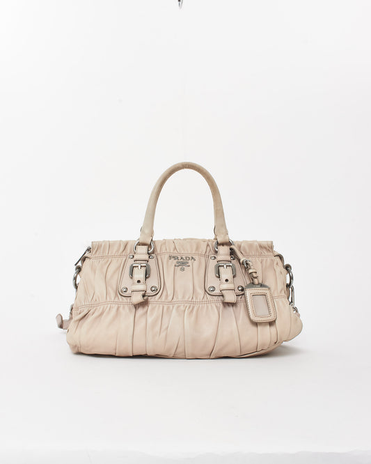 Prada Ivory Ruched Ruffle Gaufre Leather Top Handle Bags