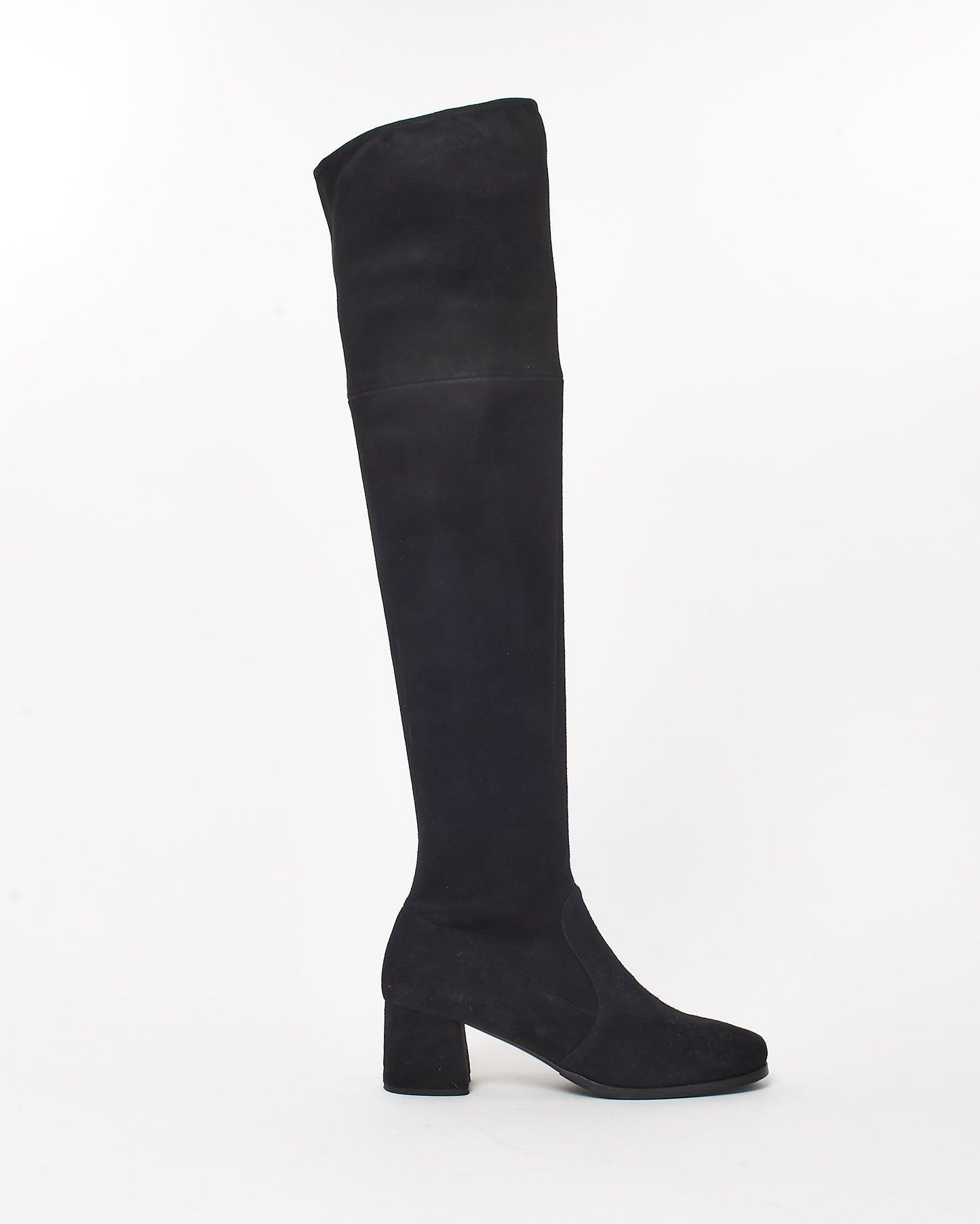 Prada Black Suede Block Heel OTK Boots - 38.5