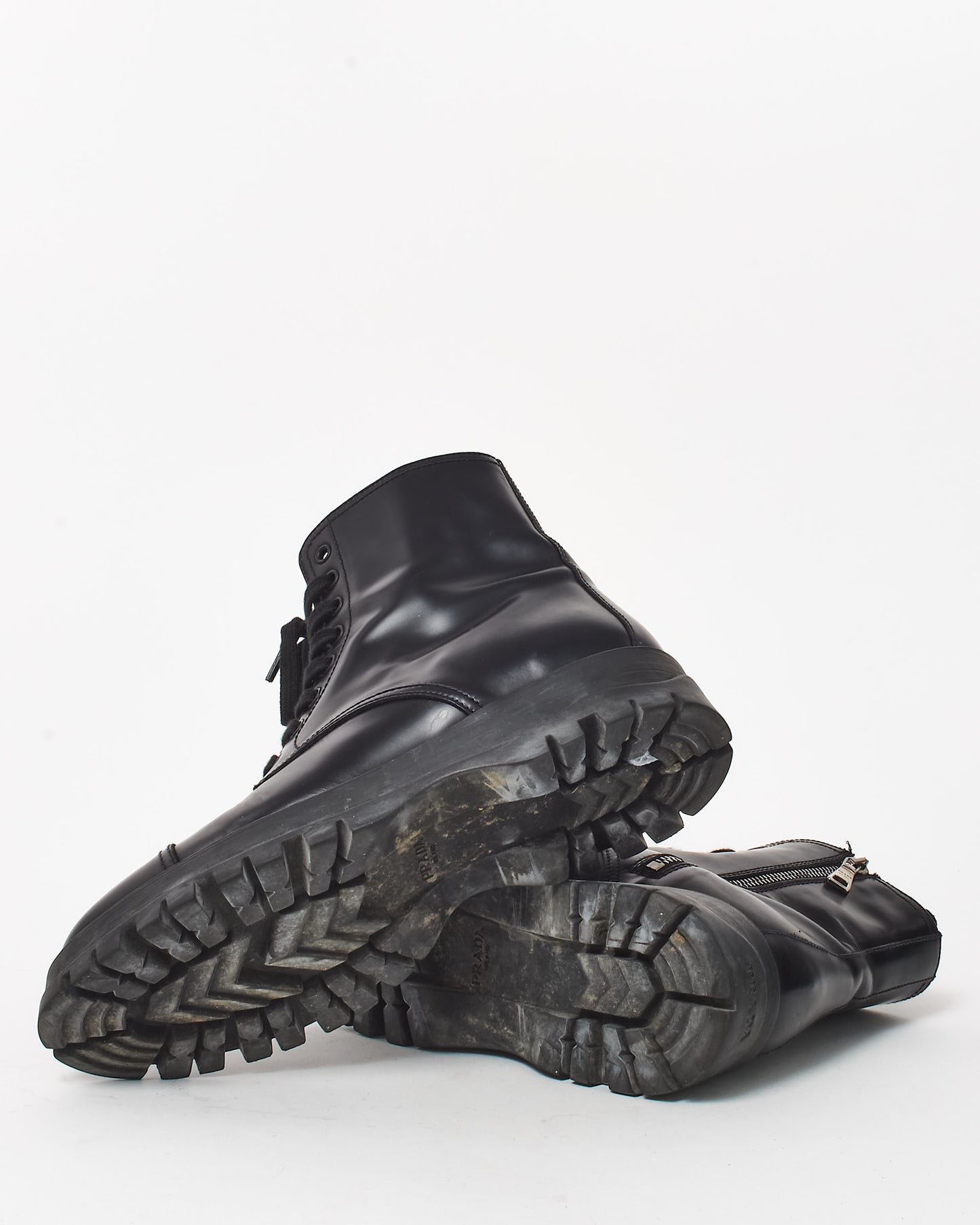 Prada Black Leather Combat Boots - 37.5