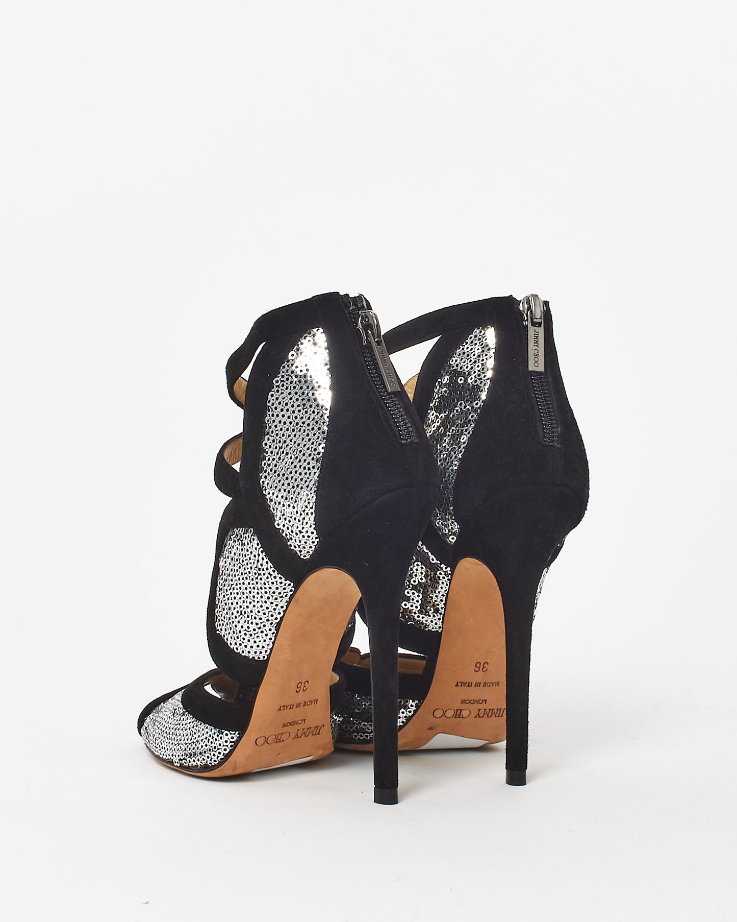 Jimmy Choo Black Suede & Sequin Stiletto Sandal - 36