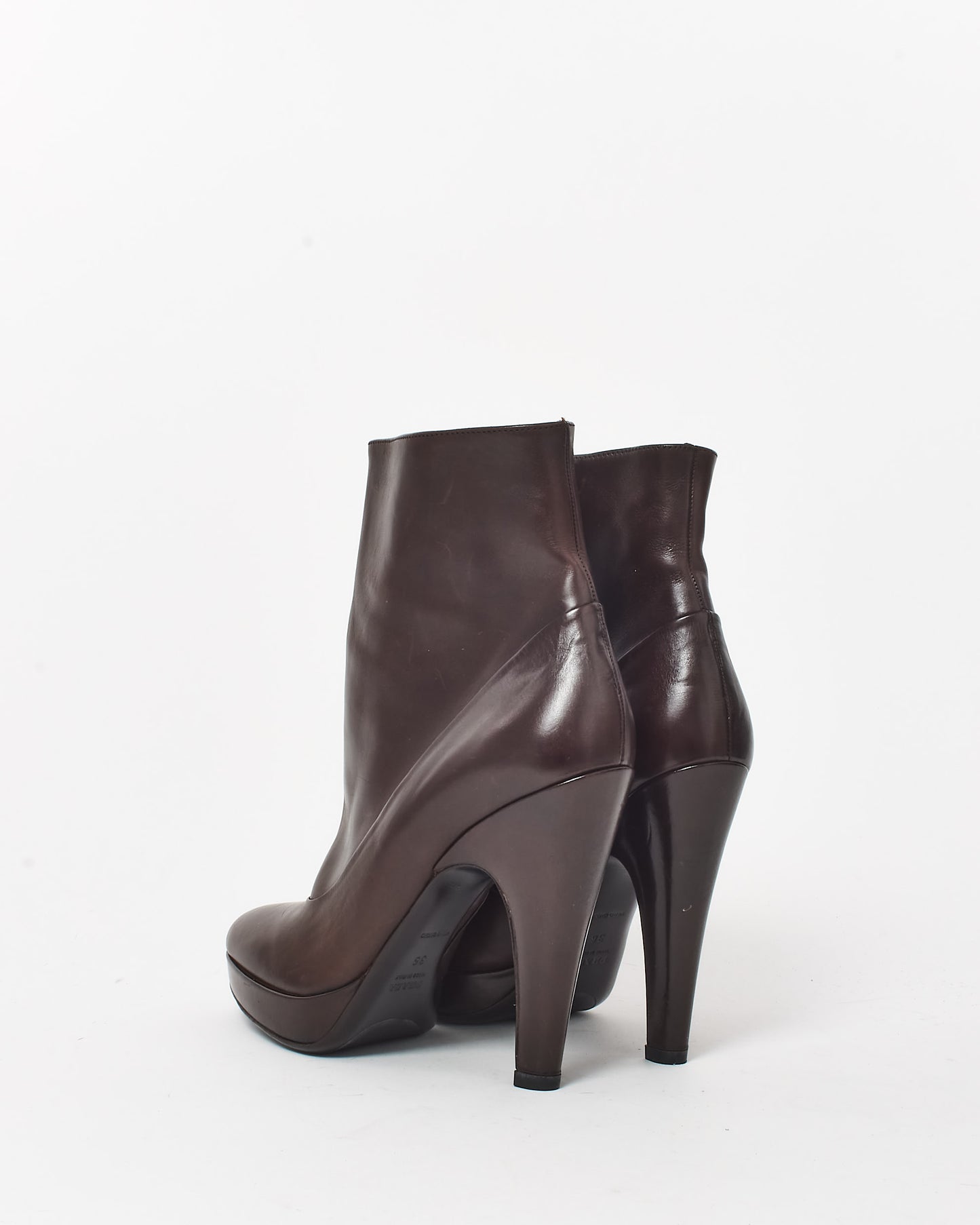 Prada Vintage Brown Leather Stiletto Platform Boots - 36