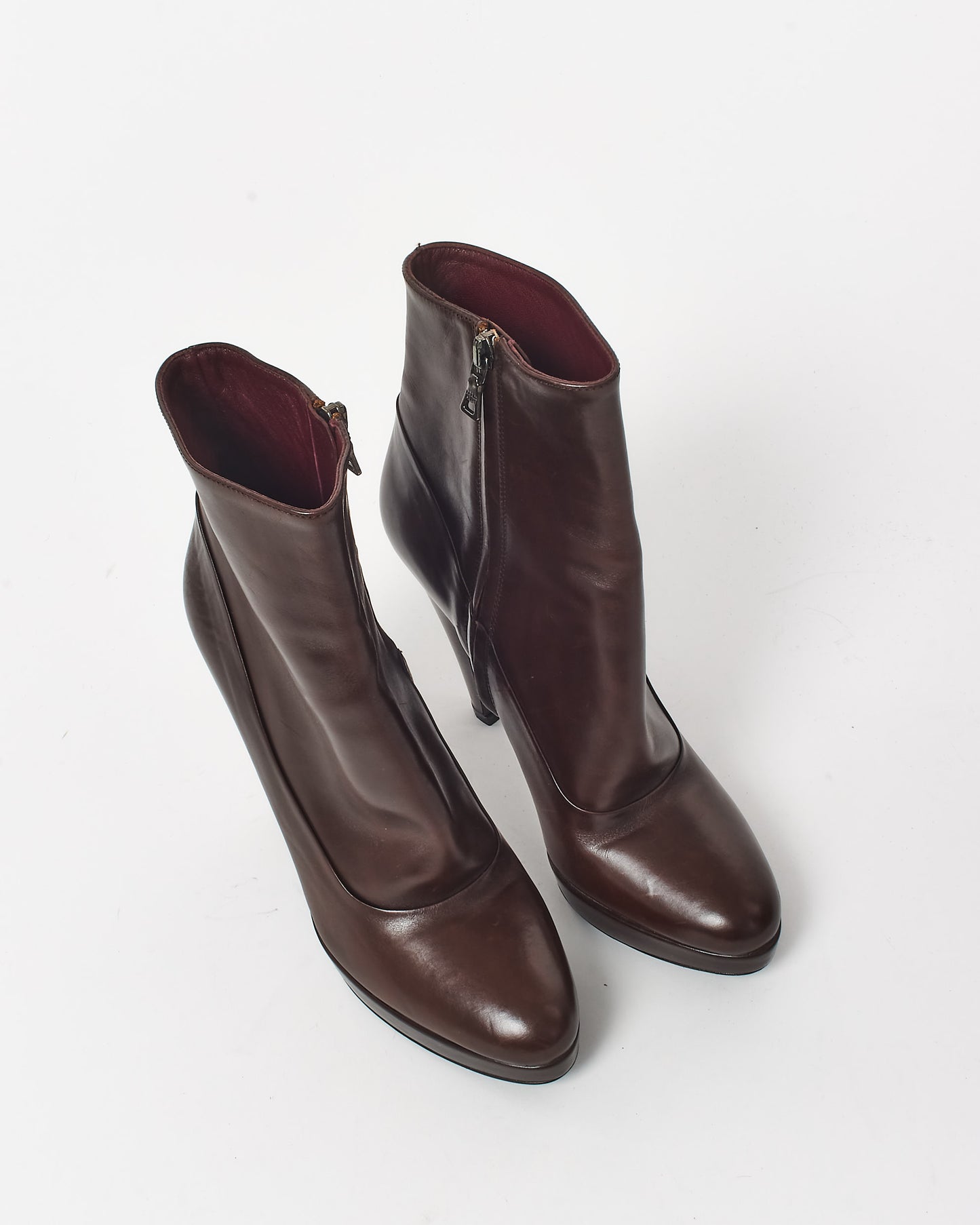 Prada Vintage Brown Leather Stiletto Platform Boots - 36