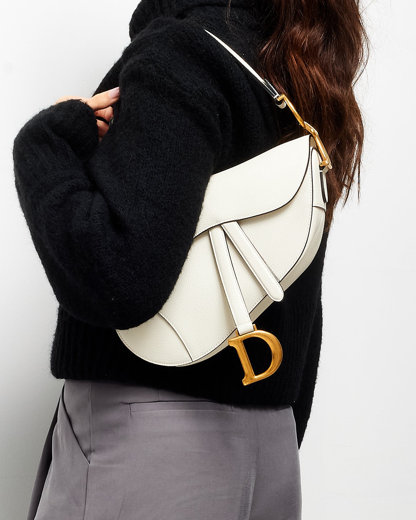 Dior Off White (Latte) Grained Leather Saddle Bag