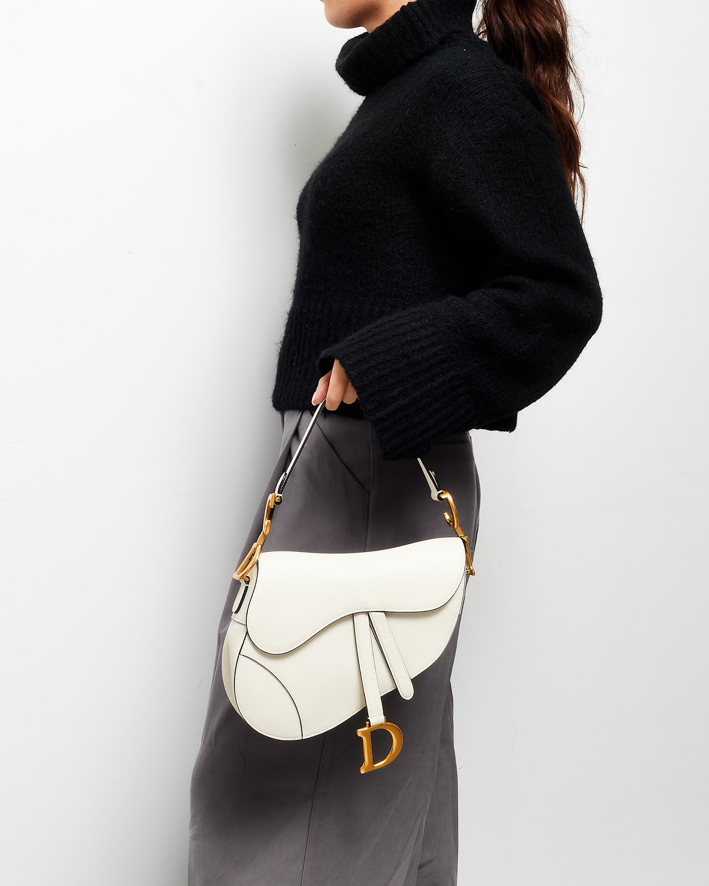 Dior Off White (Latte) Grained Leather Saddle Bag