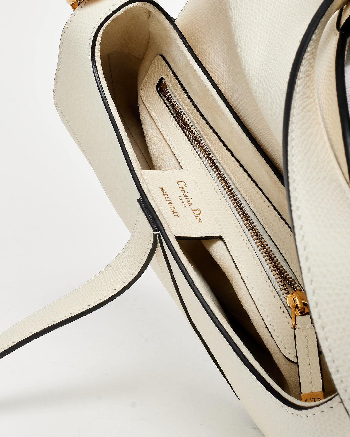 Dior Off White (Latte) Grained Leather Saddle Bag