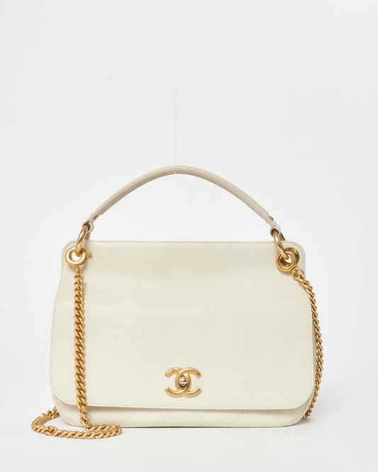 Chanel Cream Caviar Leather CC Lock Top Handle Flap Bag