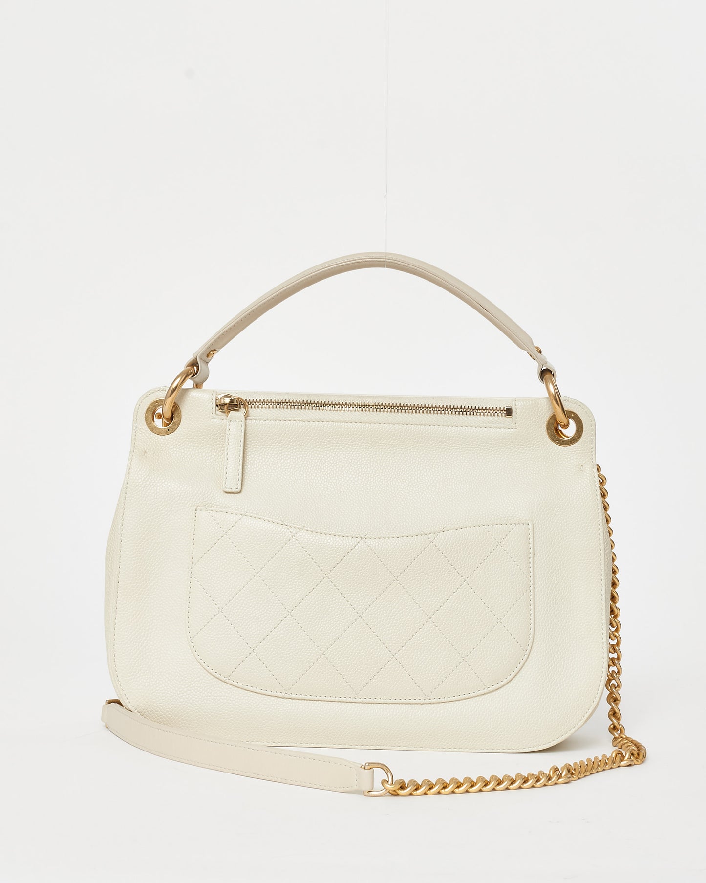 Chanel Cream Caviar Leather CC Lock Top Handle Flap Bag