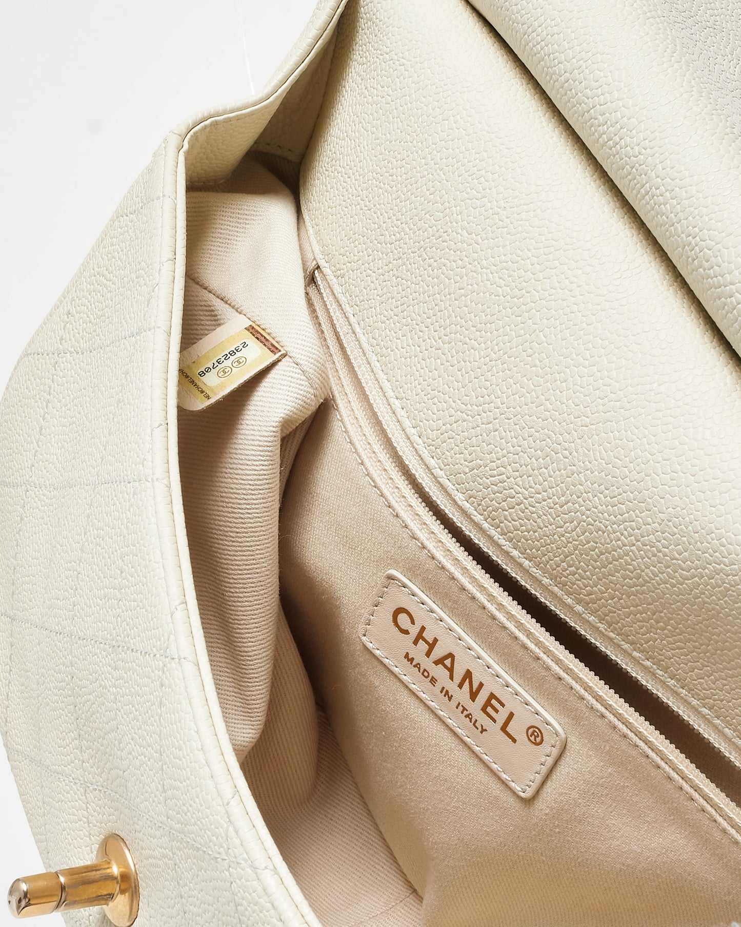 Chanel Cream Caviar Leather CC Lock Top Handle Flap Bag