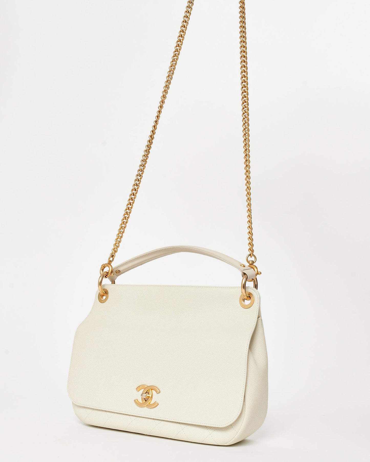 Chanel Cream Caviar Leather CC Lock Top Handle Flap Bag