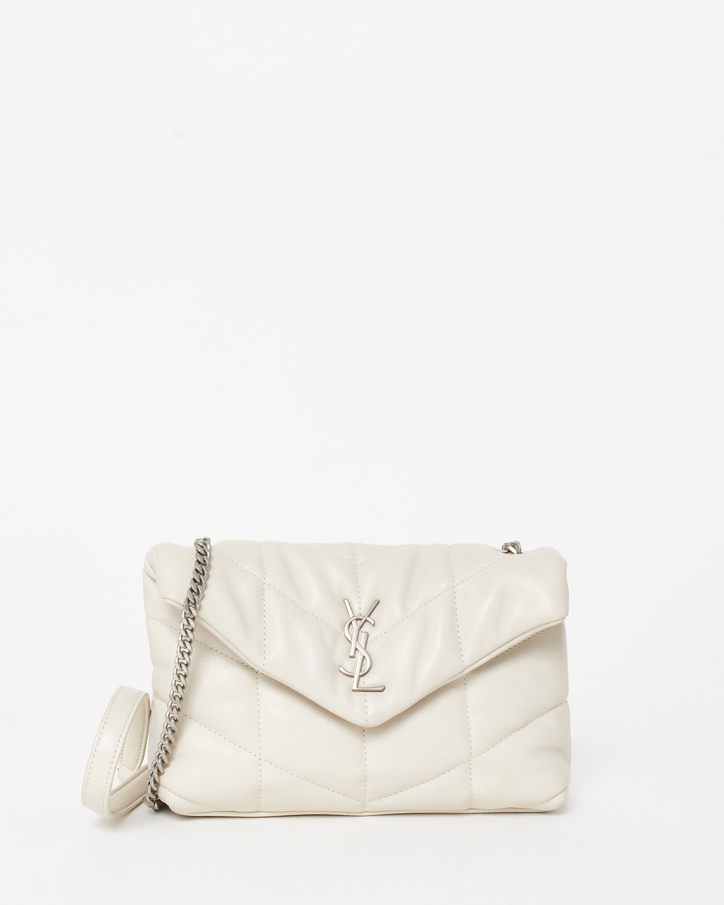 Saint Laurent Ivory White Leather Toy Puffer Crossbody Bag