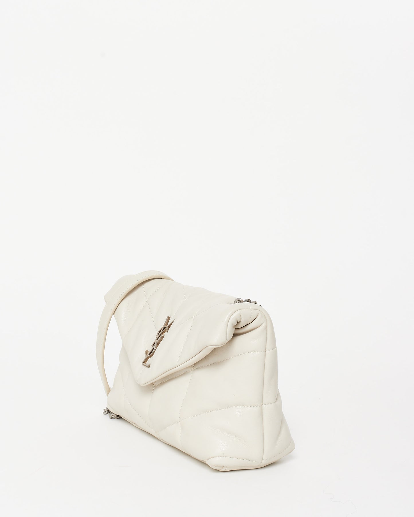 Saint Laurent Ivory White Leather Toy Puffer Crossbody Bag