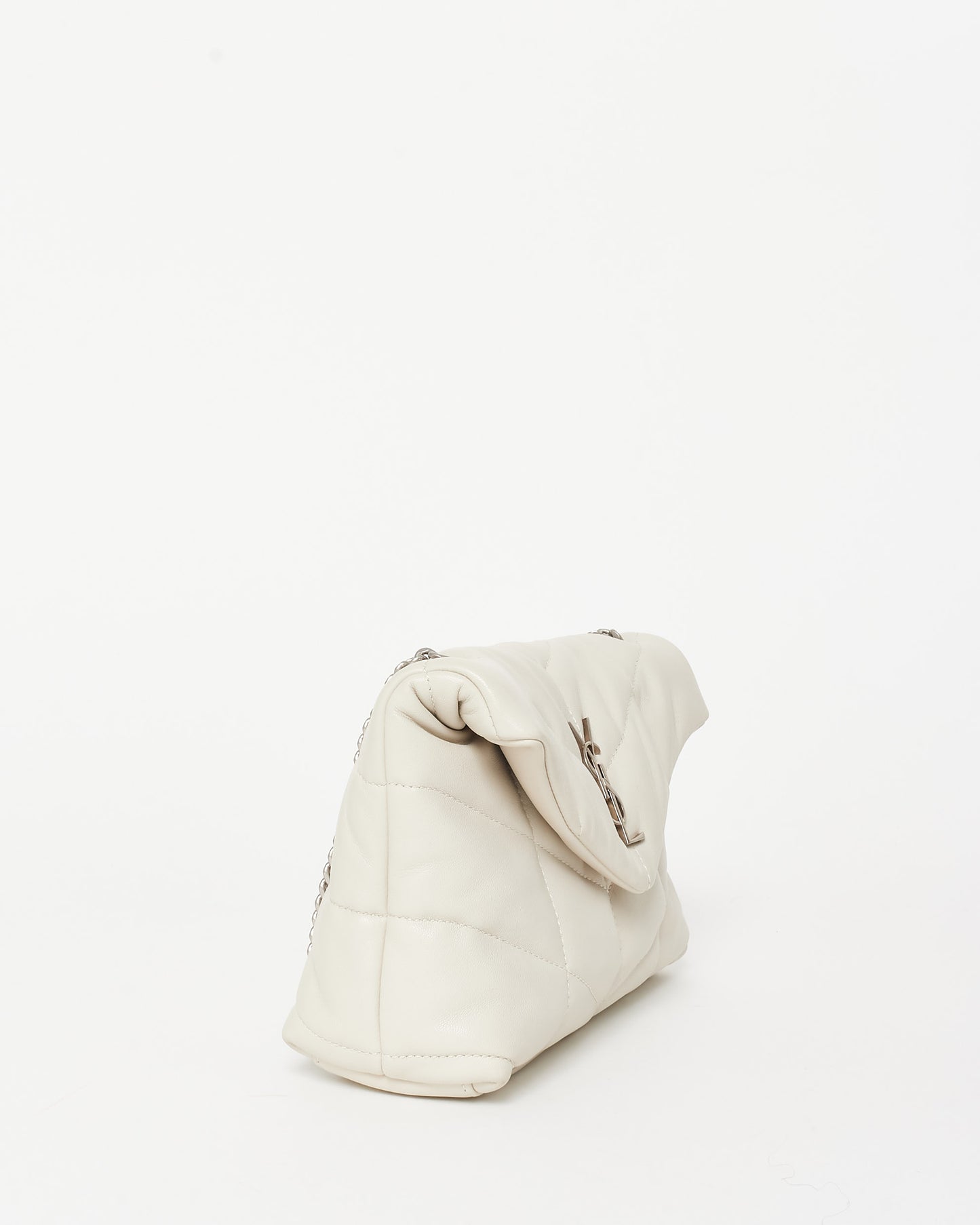 Saint Laurent Ivory White Leather Toy Puffer Crossbody Bag