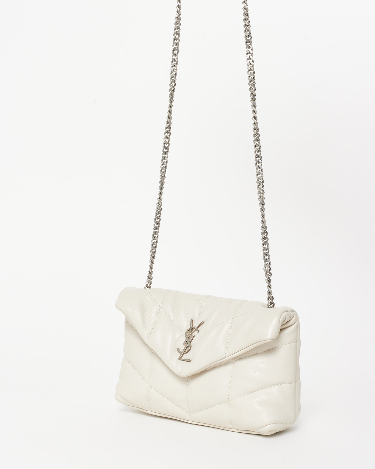 Saint Laurent Ivory White Leather Toy Puffer Crossbody Bag