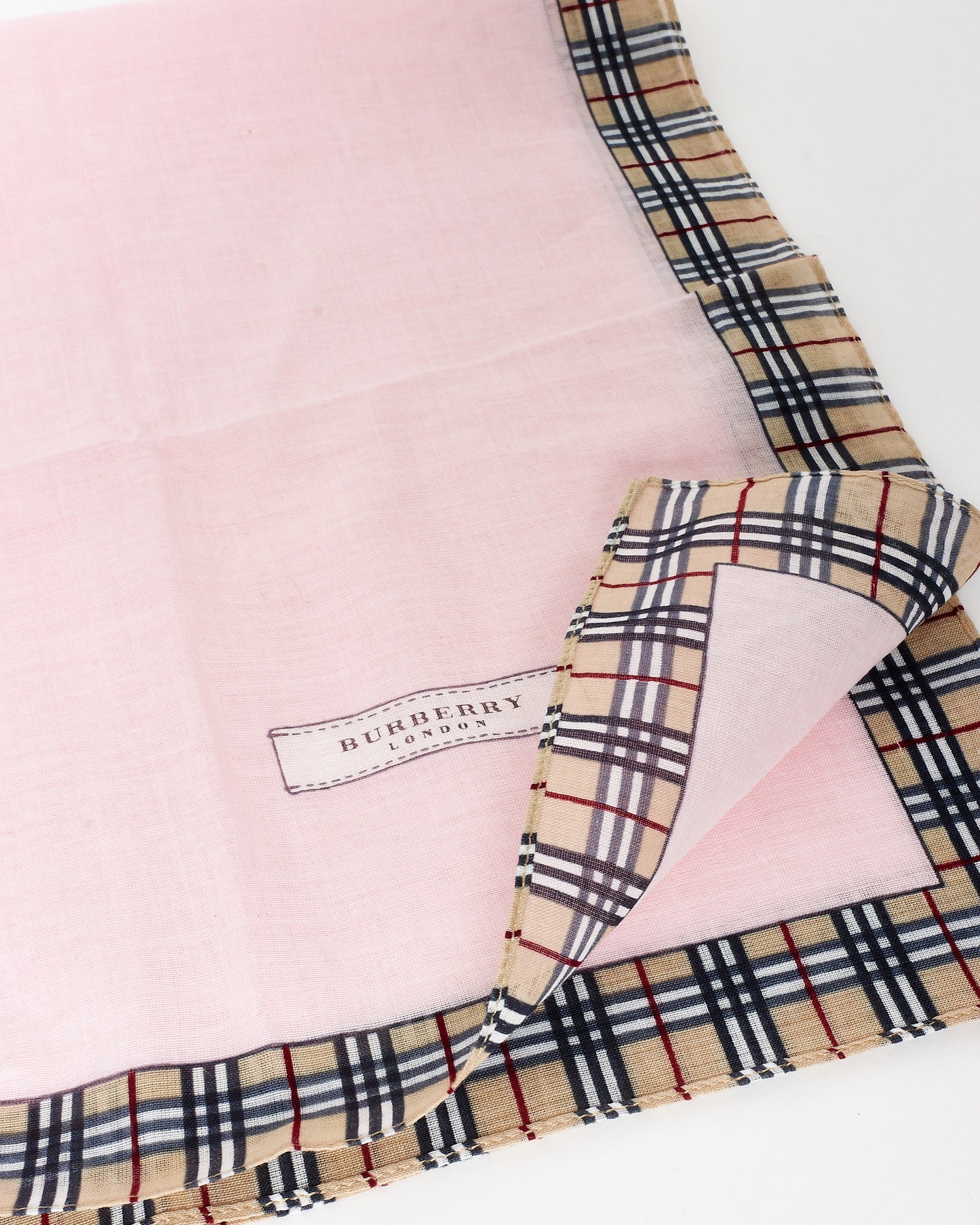 Burberry Pink & Plaid Cotton Square Scarf